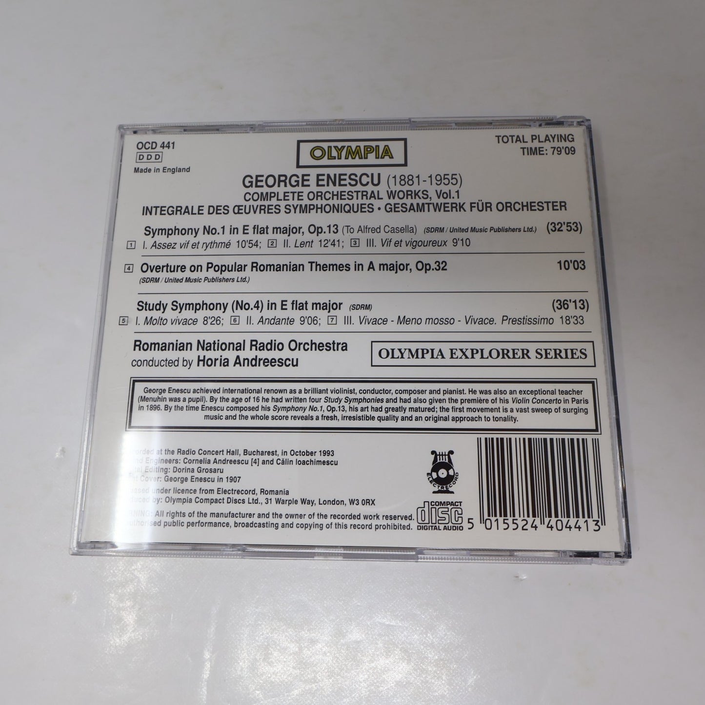 George Enescu CD Complete Orchestral Works 1 Horia Andreescu Symphony 1/Romanian