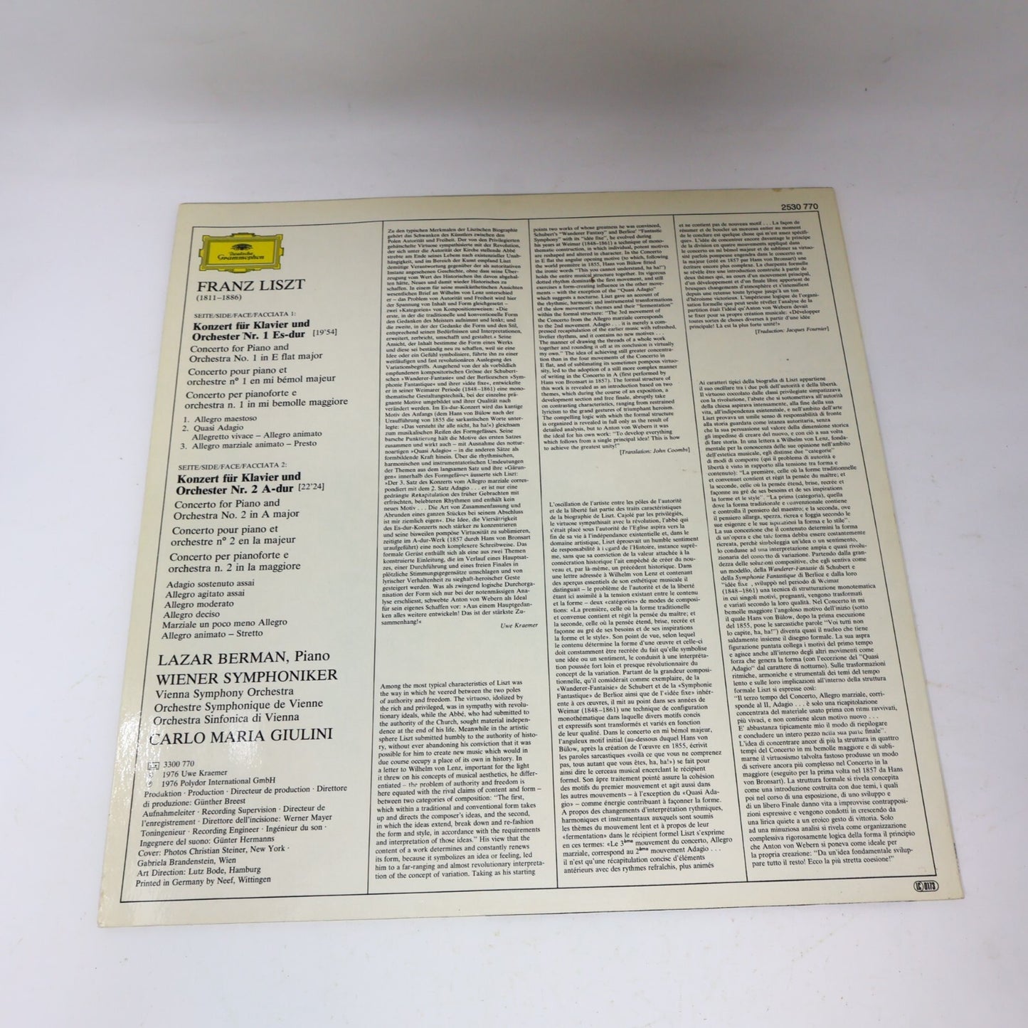 Liszt Lazar Berman Giulini Wiener Piano Concertos 1976 LP Record Vinyl 2530 770