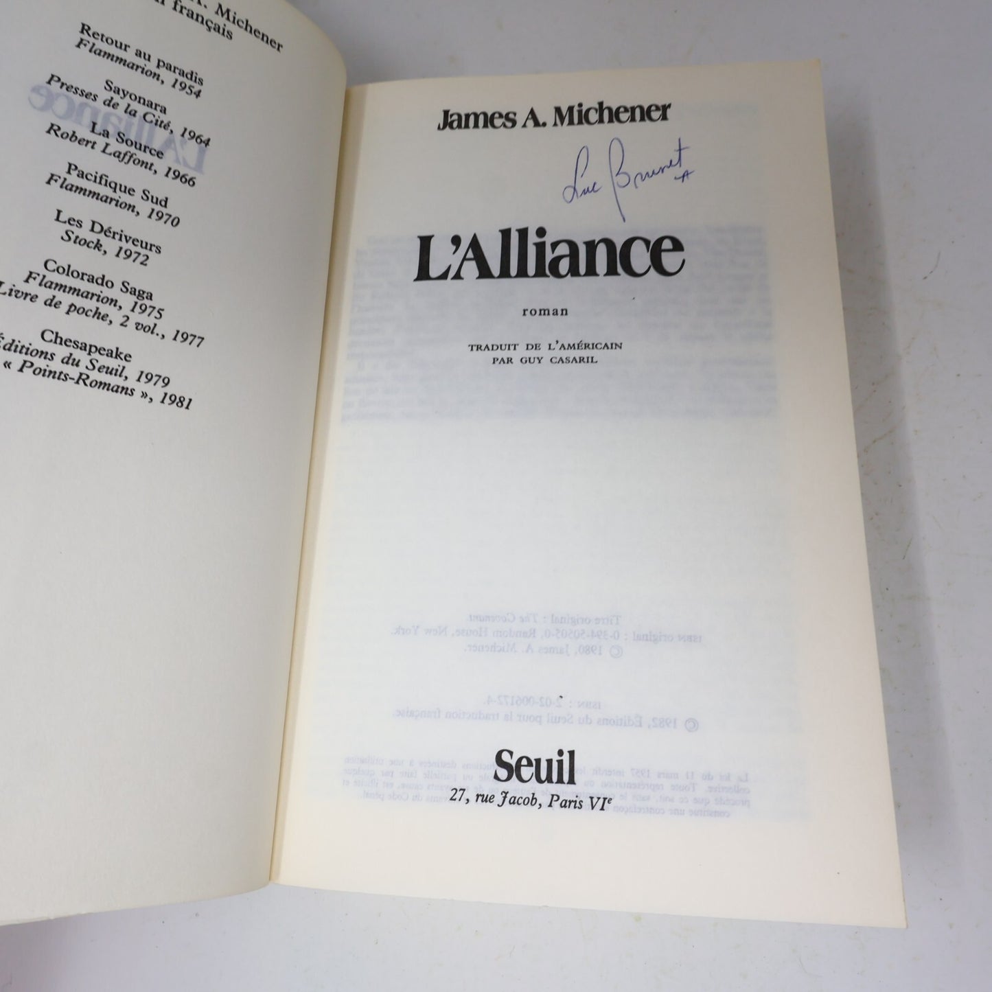 James Albert Michener Lot 2 Livres Chesapeake/L'Alliance Français French Seuil