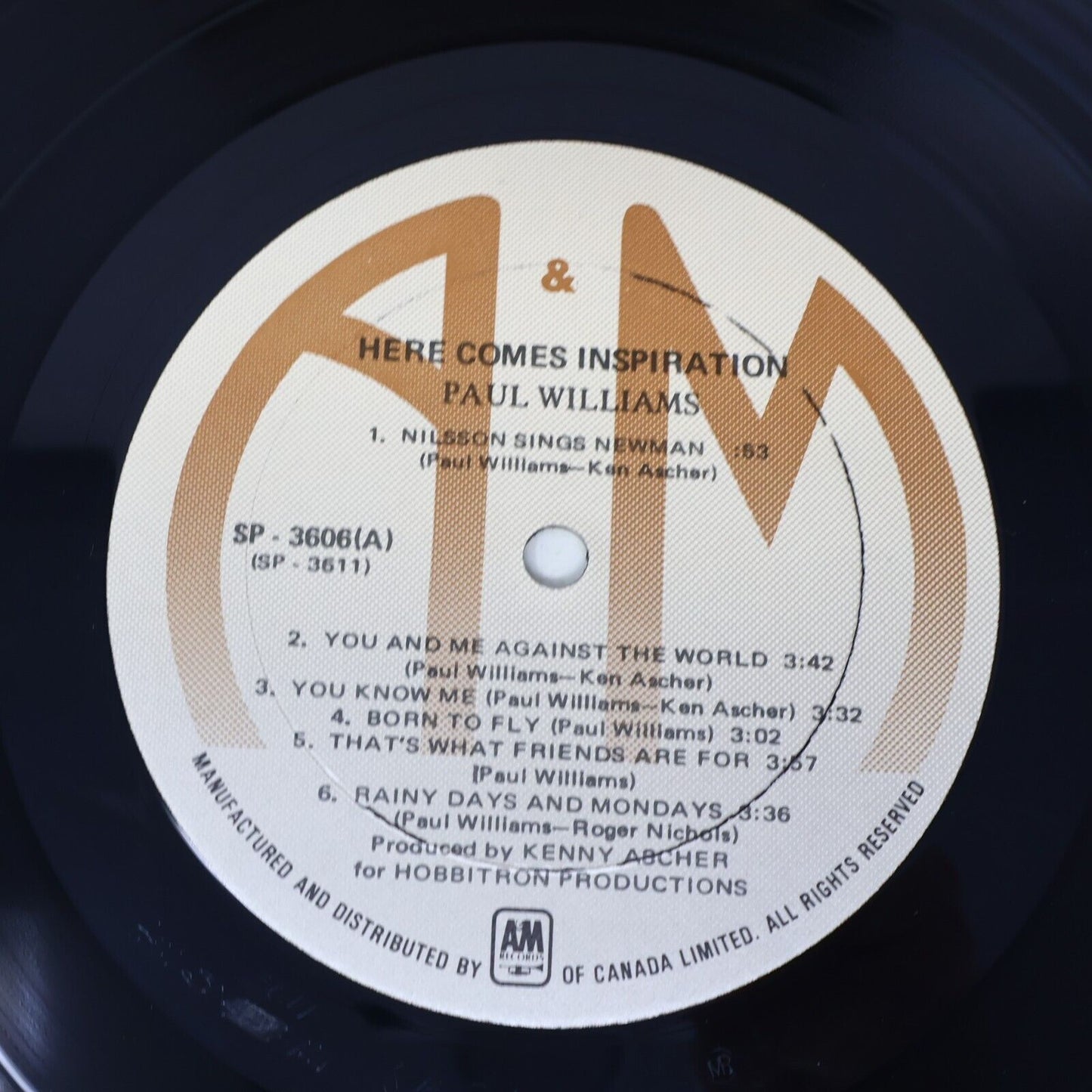 Paul Williams Here Comes Inspiration LP Record Vinyl 1974 SP-3606 A&M Canada