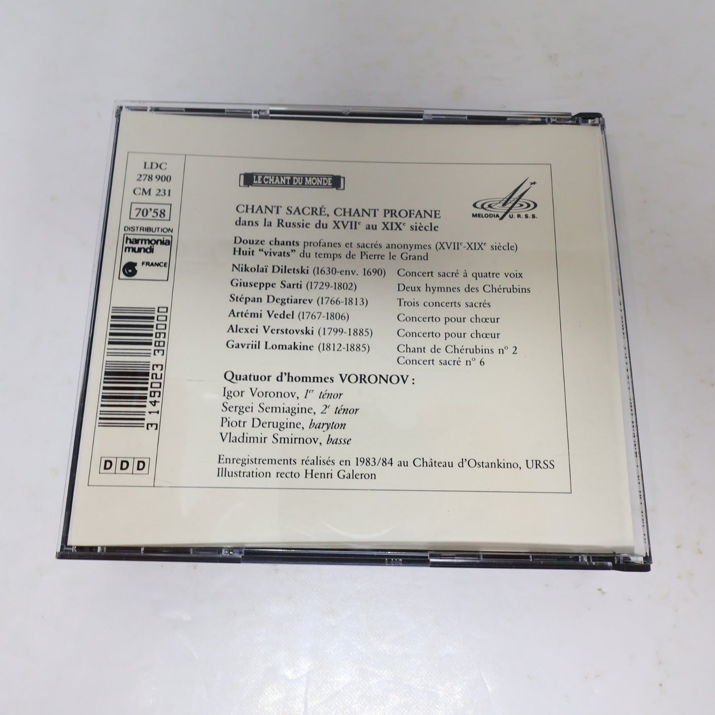 Chant Sacré Chant Profane CD Quatuor Masculin Voronov Sarti/Diletski/Degtiarev