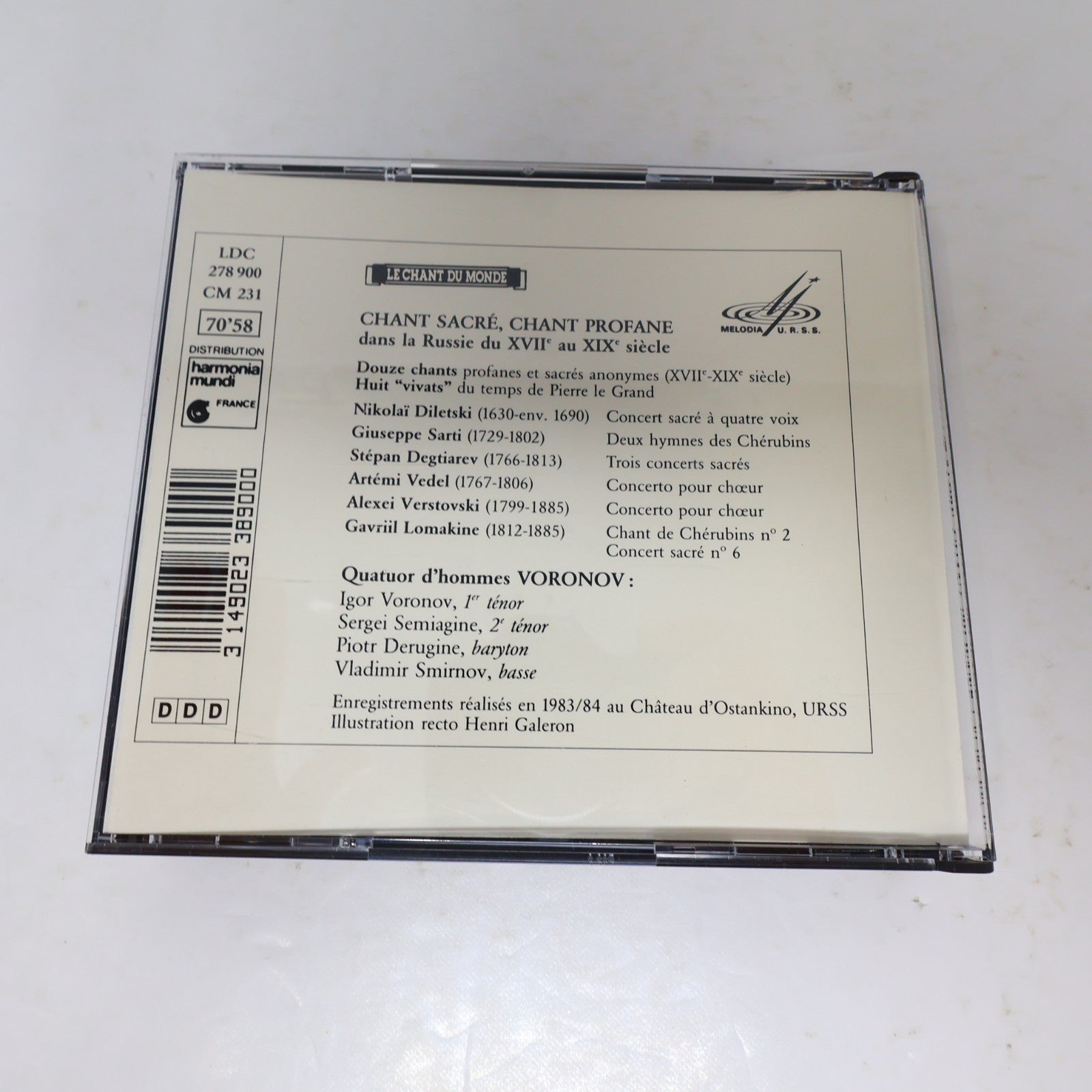 Chant Sacré Chant Profane CD Quatuor Masculin Voronov Sarti/Diletski/Degtiarev