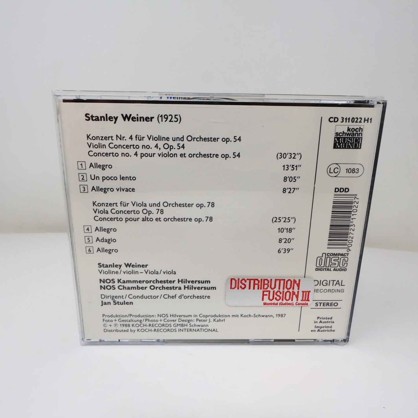 Stanley Weiner/Konzert Nr. 4 Für Violine/Viola Und Orchester Op. 54/78 CD 1988