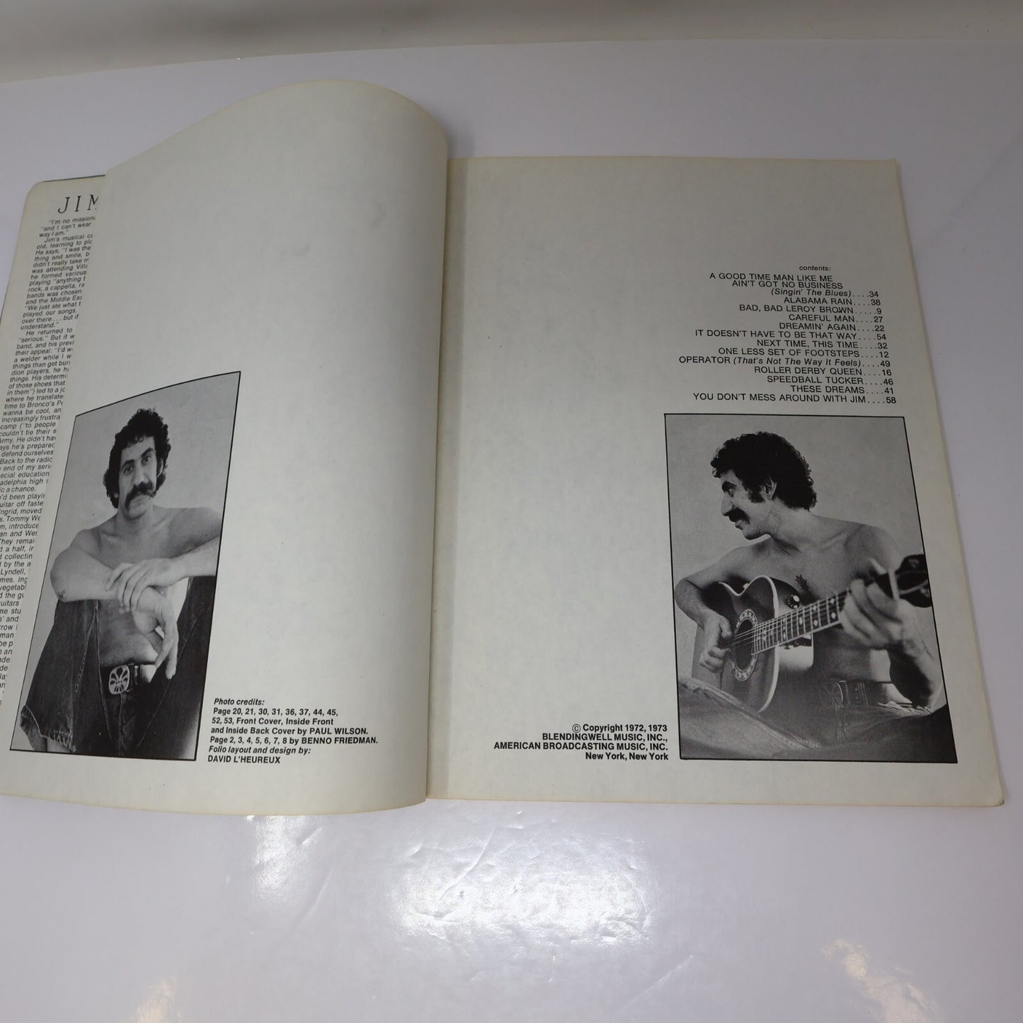 Jim Croce Life and Times Songbook Sheet Music Piano Guitar Alabama Rain PB 1973