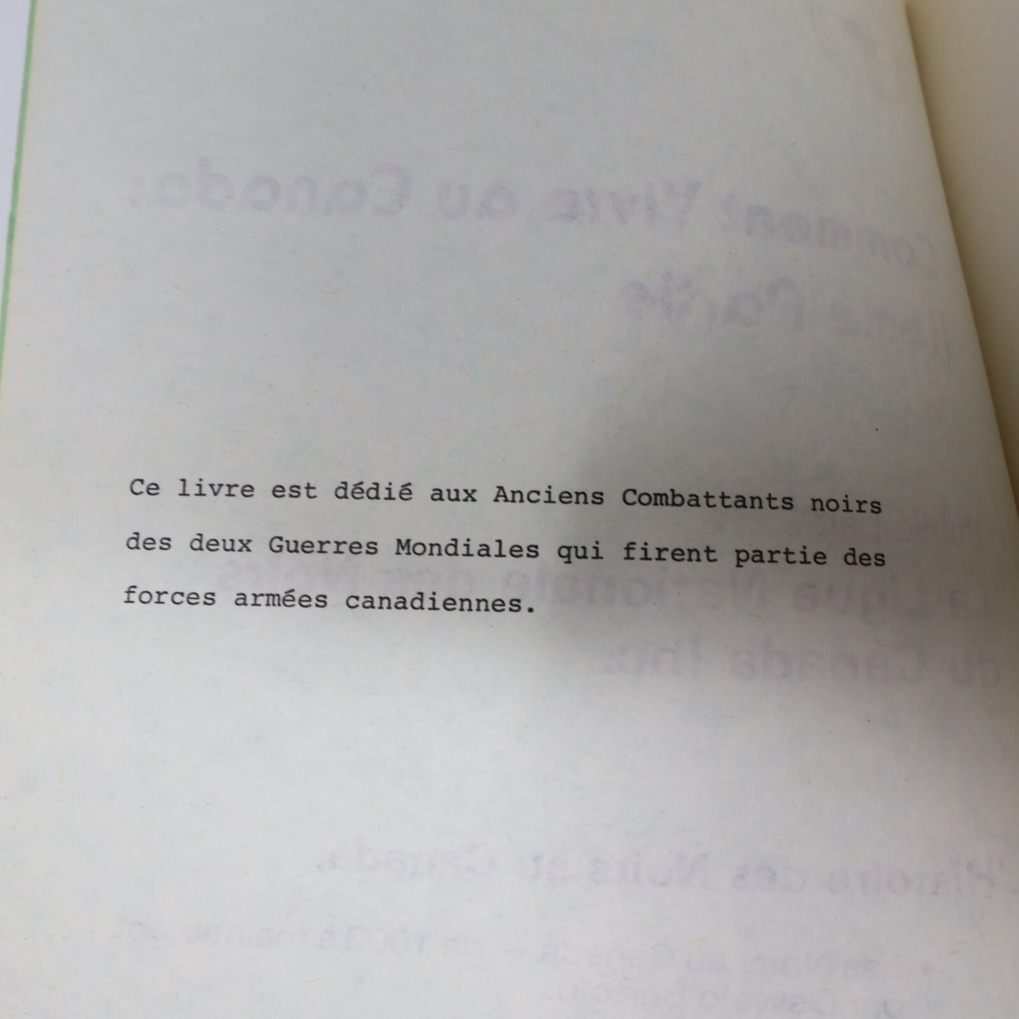 1976 L'Histoire des Noirs au Canada Comment Vivre au Canada #2 Politique Livre