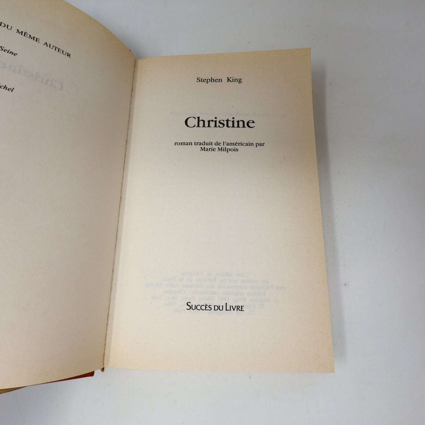 1989 Christine Succès du Livre de Stephen King Hardcover HC Éditions de la Seine