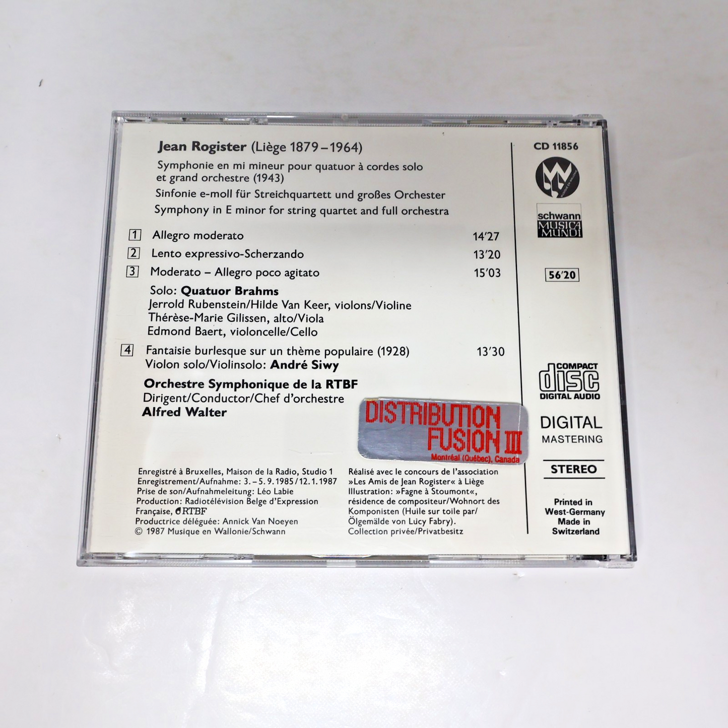 Jean Rogister Symphonie Pour Quatuor À Cordes Solo Et Grand Orchestre CD Walter
