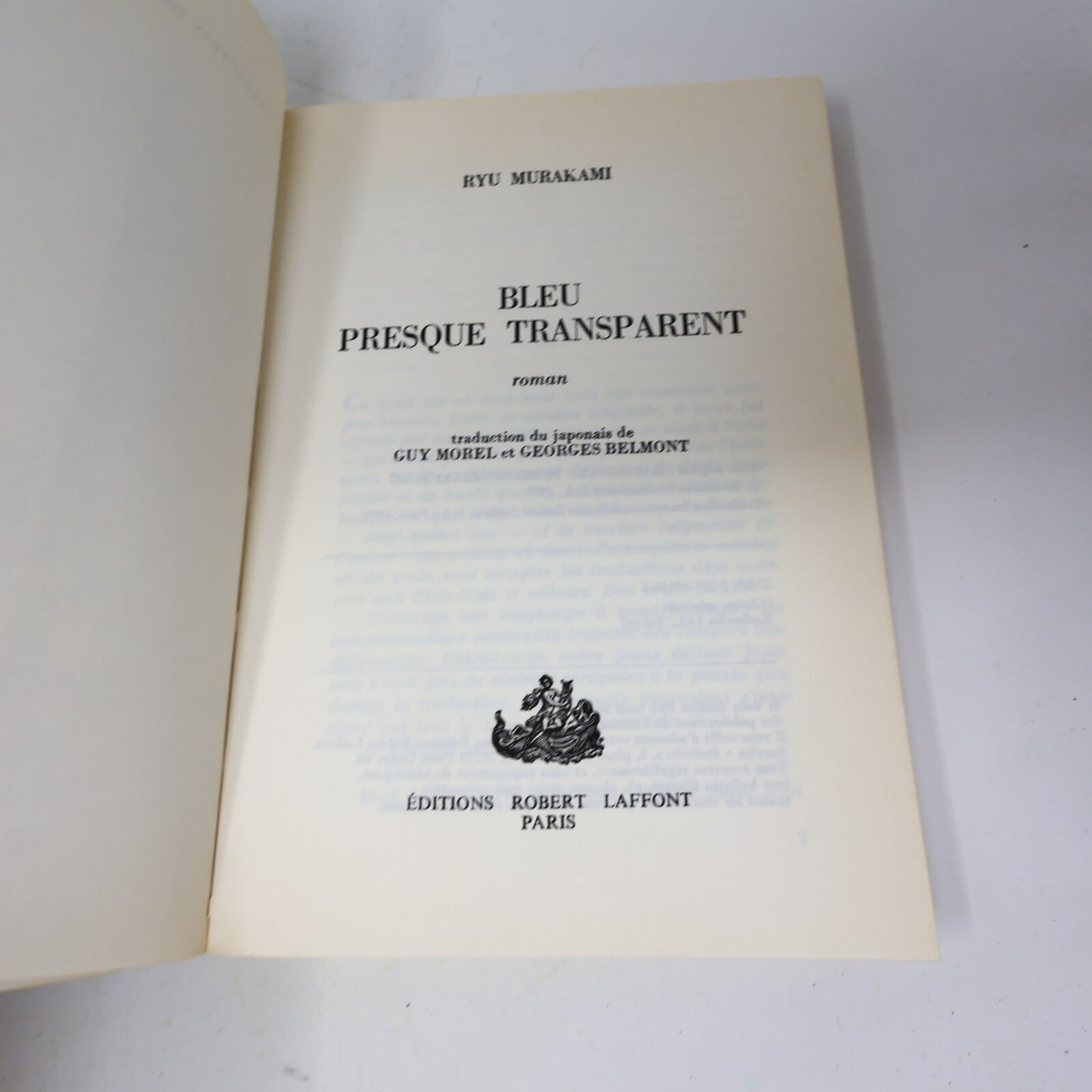 1978 Bleu Presque Transparent Ryū Murakami Robert Laffont Littérature Japonaise