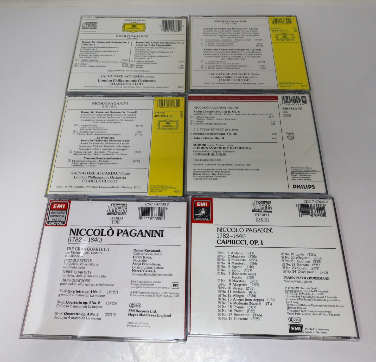 Niccolo Paganini 6 CDs Lot Violin Concerto #1-5/Tre Gran Quartetti Op. 4 80s