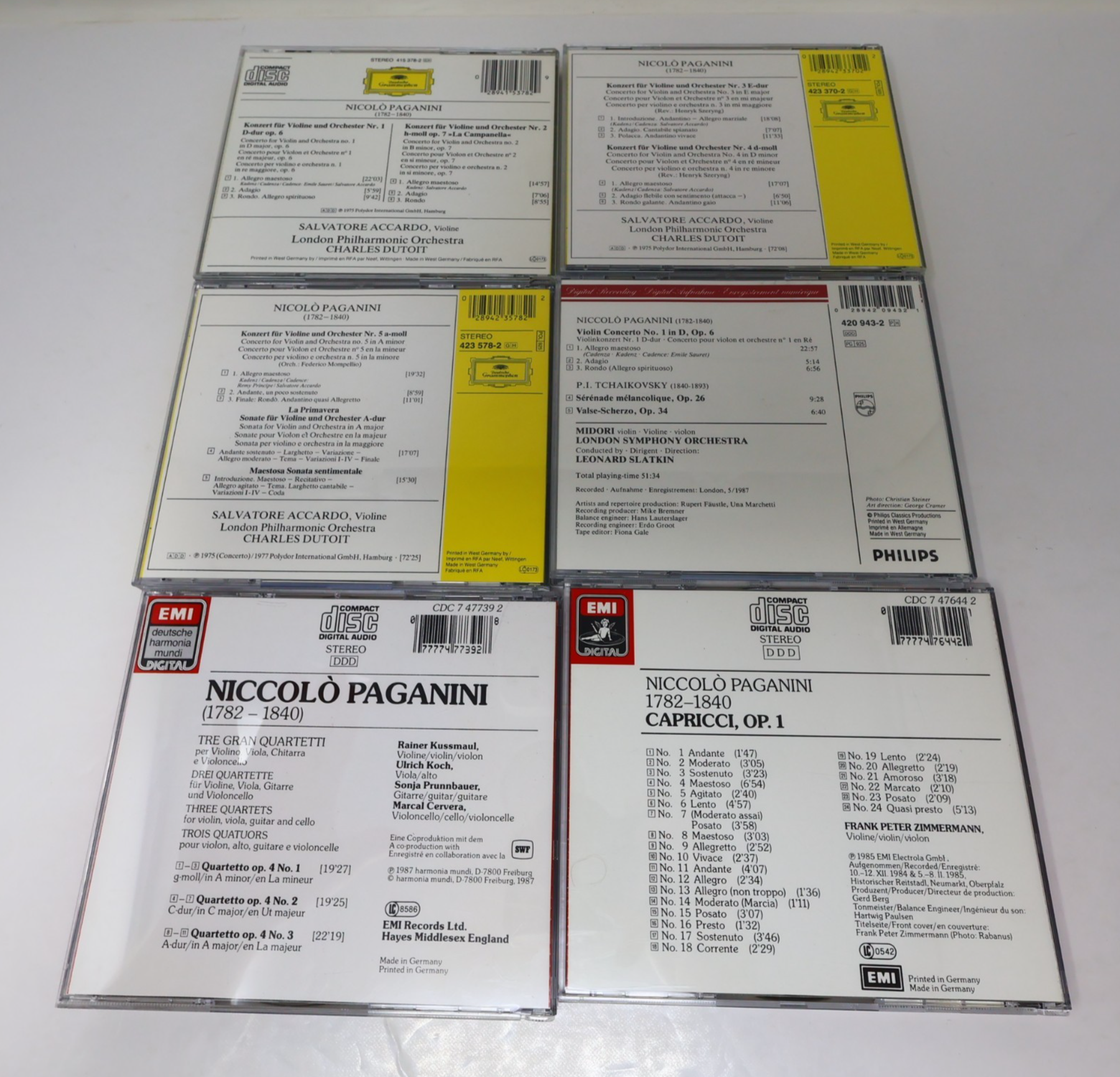 Niccolo Paganini 6 CDs Lot Violin Concerto #1-5/Tre Gran Quartetti Op. 4 80s