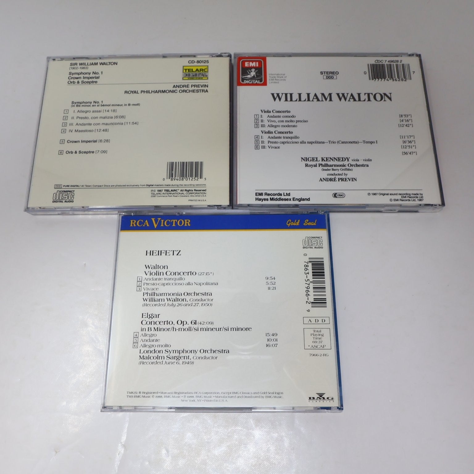Walton Violin 3 CD Lot Violin/Viola Concertos/Symphony #1 Nigel Kennedy Prévin