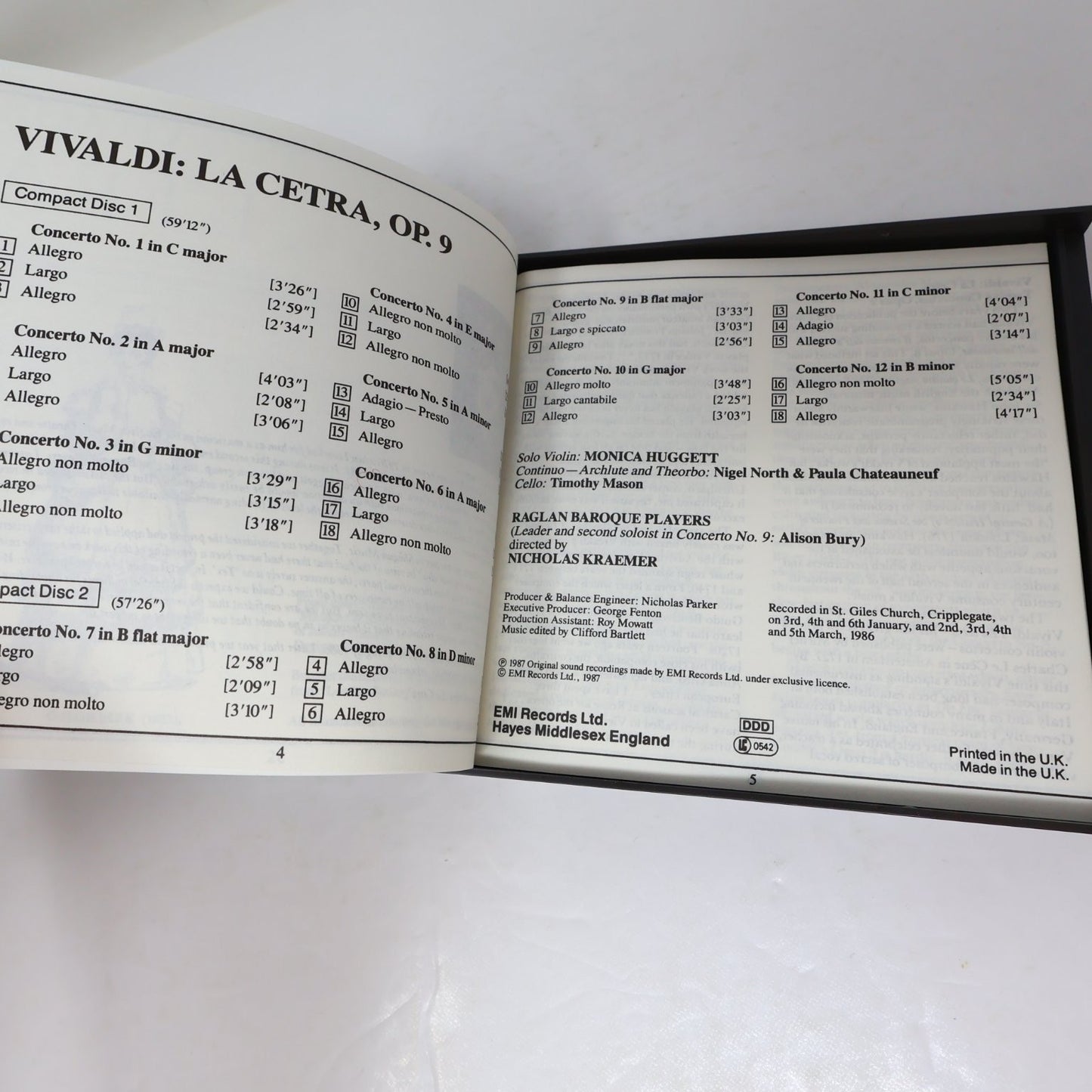 Antonio Vivaldi La Cetra Concertos Op. 9 CD 1987 2CD Baroque EMI Digital