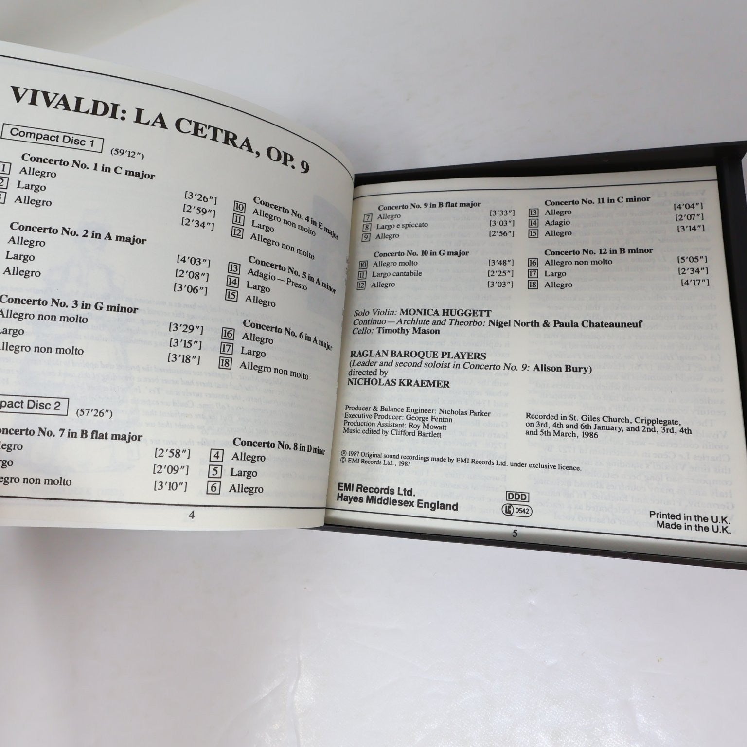 Antonio Vivaldi La Cetra Concertos Op. 9 CD 1987 2CD Baroque EMI Digital