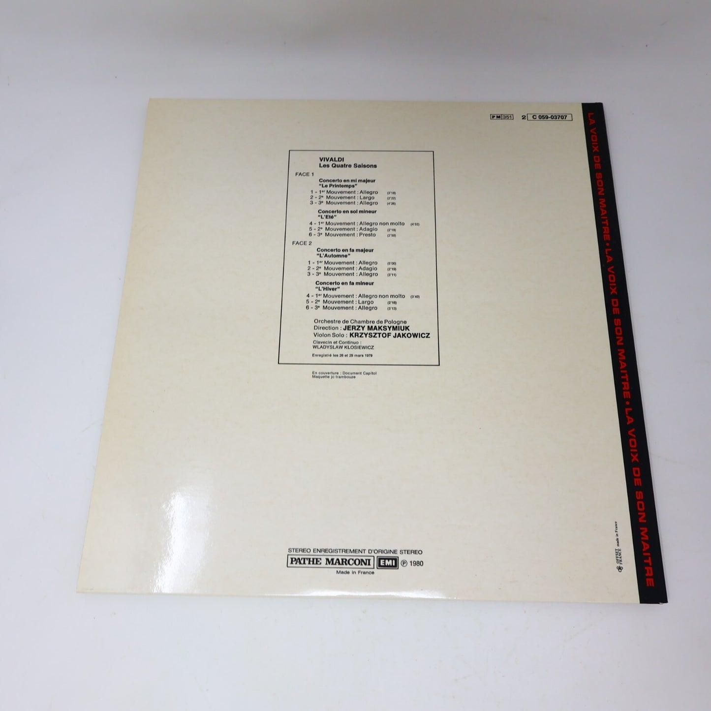 Jerzy Maksymiuk Vivaldi Les Quatre Saisons Orchestre Pologne Record C 059-03707