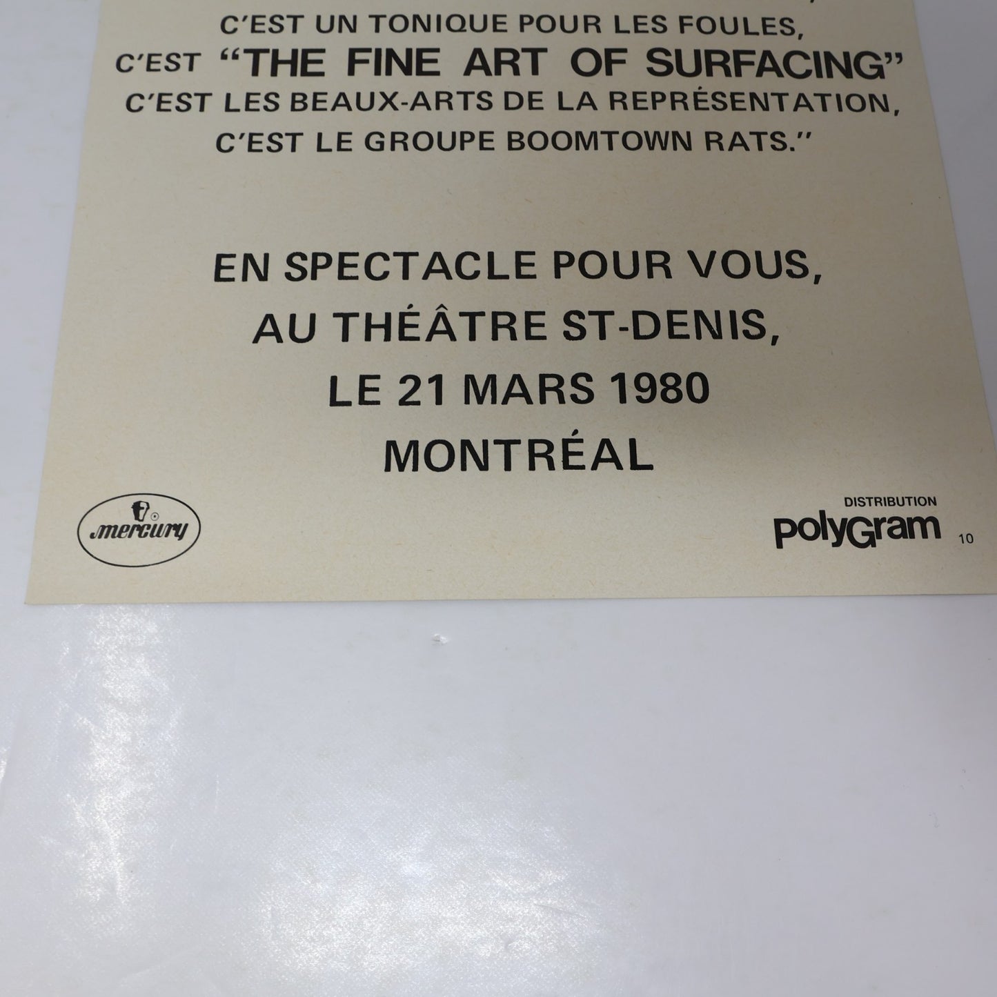 The Boomtown Rats Montreal 1980 Show Print Ad/Promo French Fine Art of Surfacing