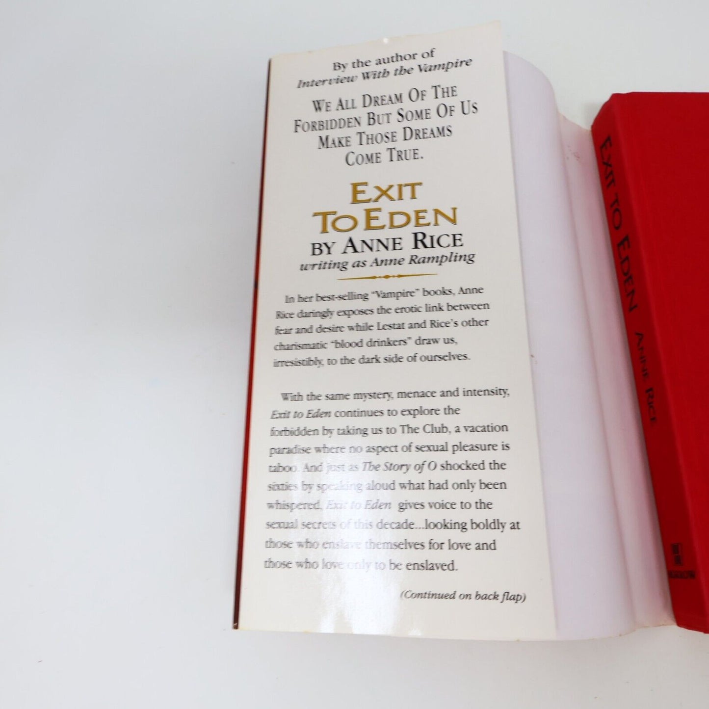1985 Exit to Eden by Anne Rice as Anne Rampling Hardcover HC DJ Morrow 80s