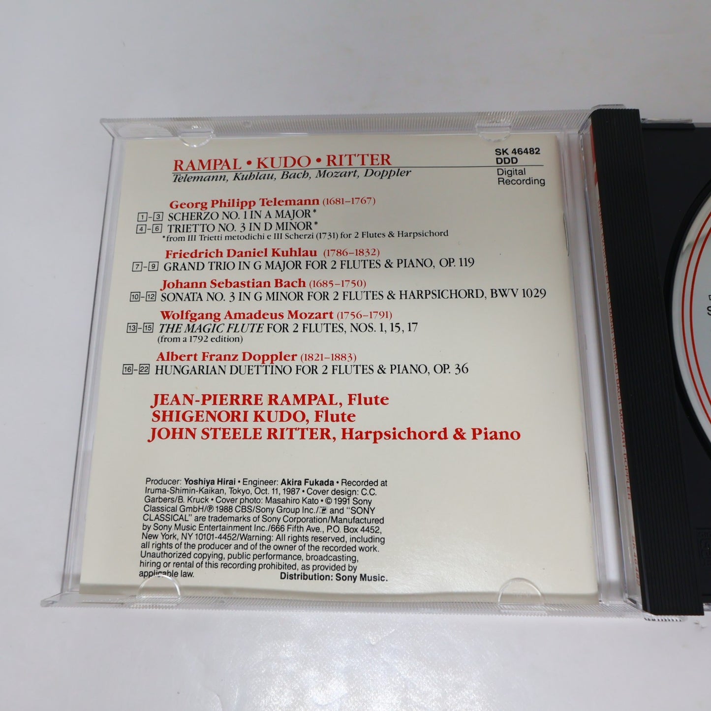 Rampal & Kudo Play Telemann/Kuhlau/Bach/Mozart/Doppler CD Ritter Sony SK 46 482