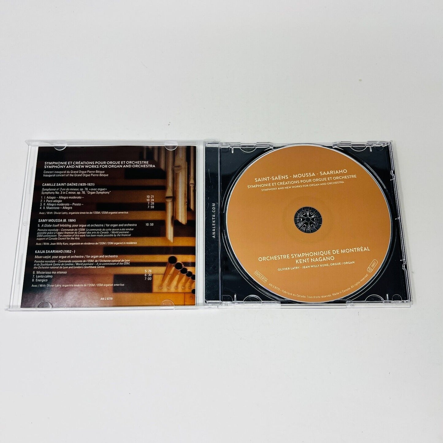 Saint-Saëns/Moussa/Saariaho CD Symphonie Orgue & Orchestre OSM Kent Nagano Testé