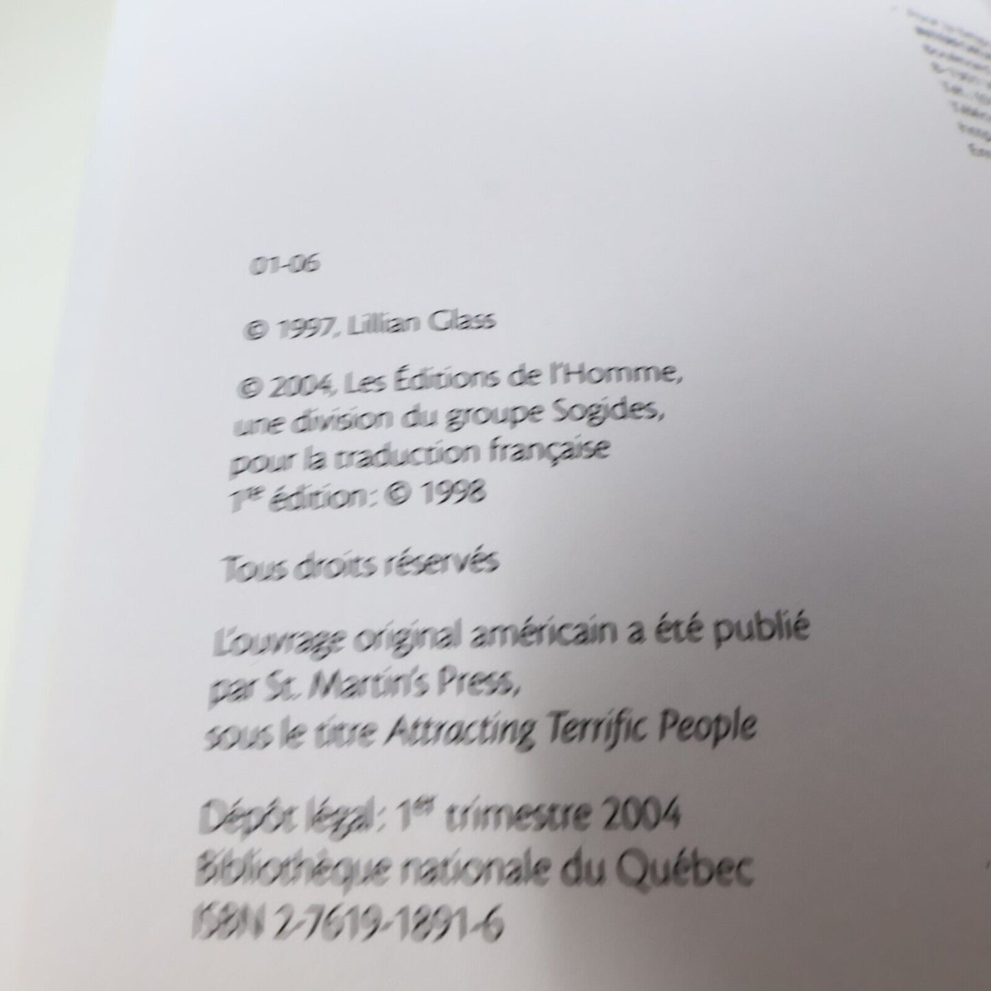 2004 Comment s'Entourer de Gens Extraordinaires de Lillian Glass Psychologie PB