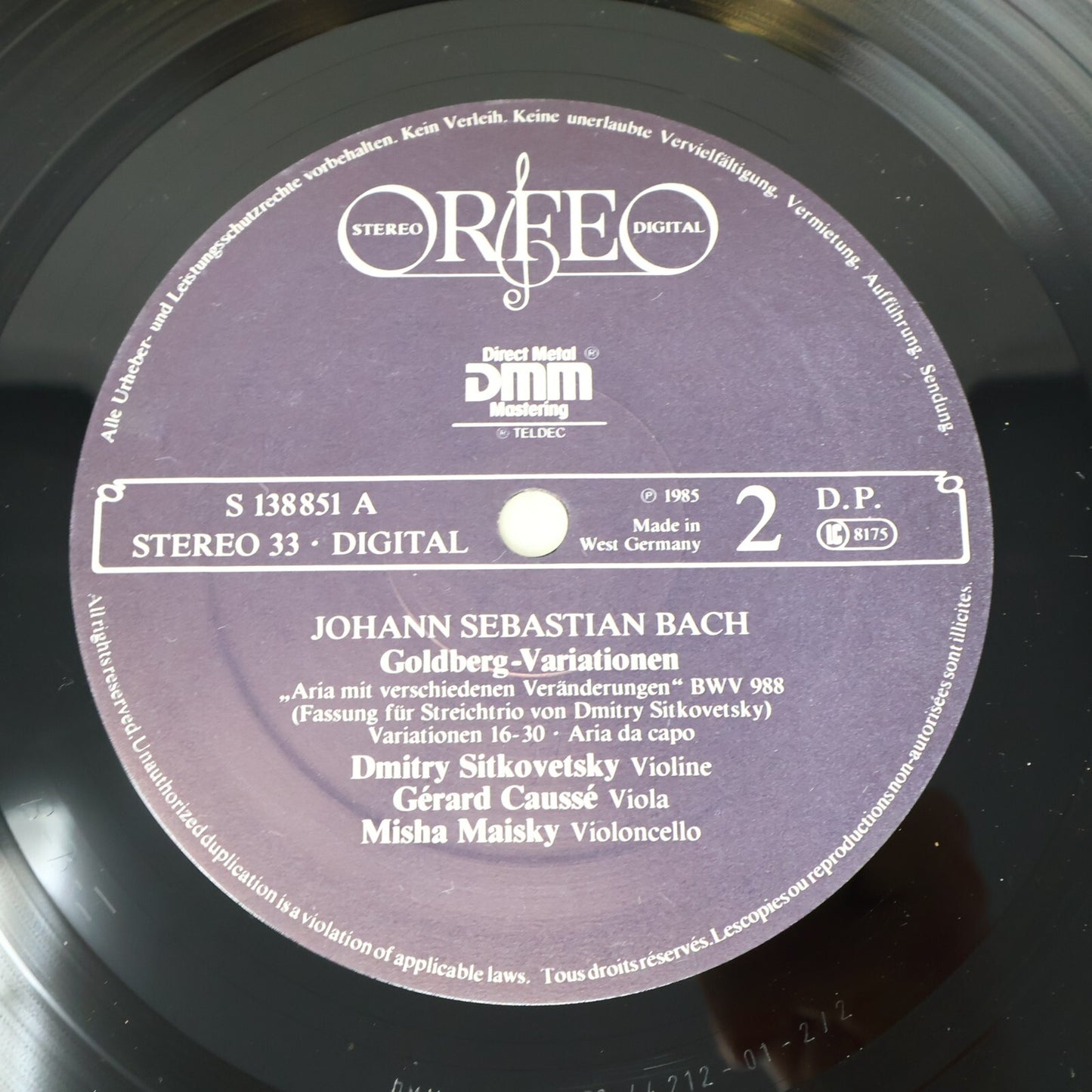 Bach Goldberg Variationen Sitkovetsky/Caussé/Maisky Orfeo Record Vinyl S 138 851