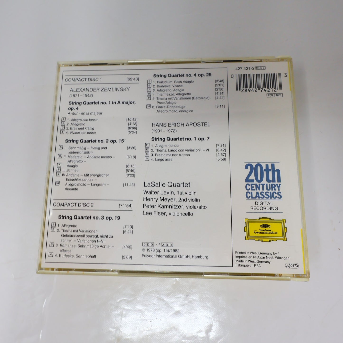 Zemlinsky the String Quartets/Les Quatuors à Cordes CD Deutsche Grammophon 80s