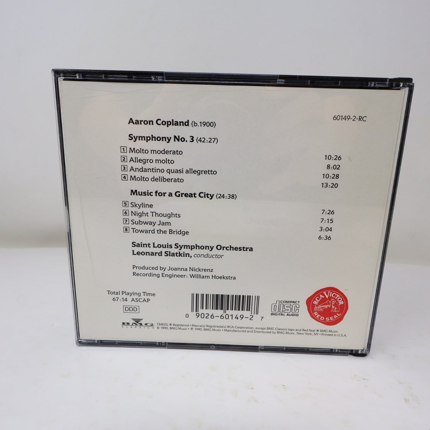 Aaron Copland Symphony No. 3/Music For a Great City CD Leonard Slatkin 1990