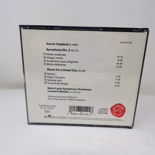 Aaron Copland Symphony No. 3/Music For a Great City CD Leonard Slatkin 1990