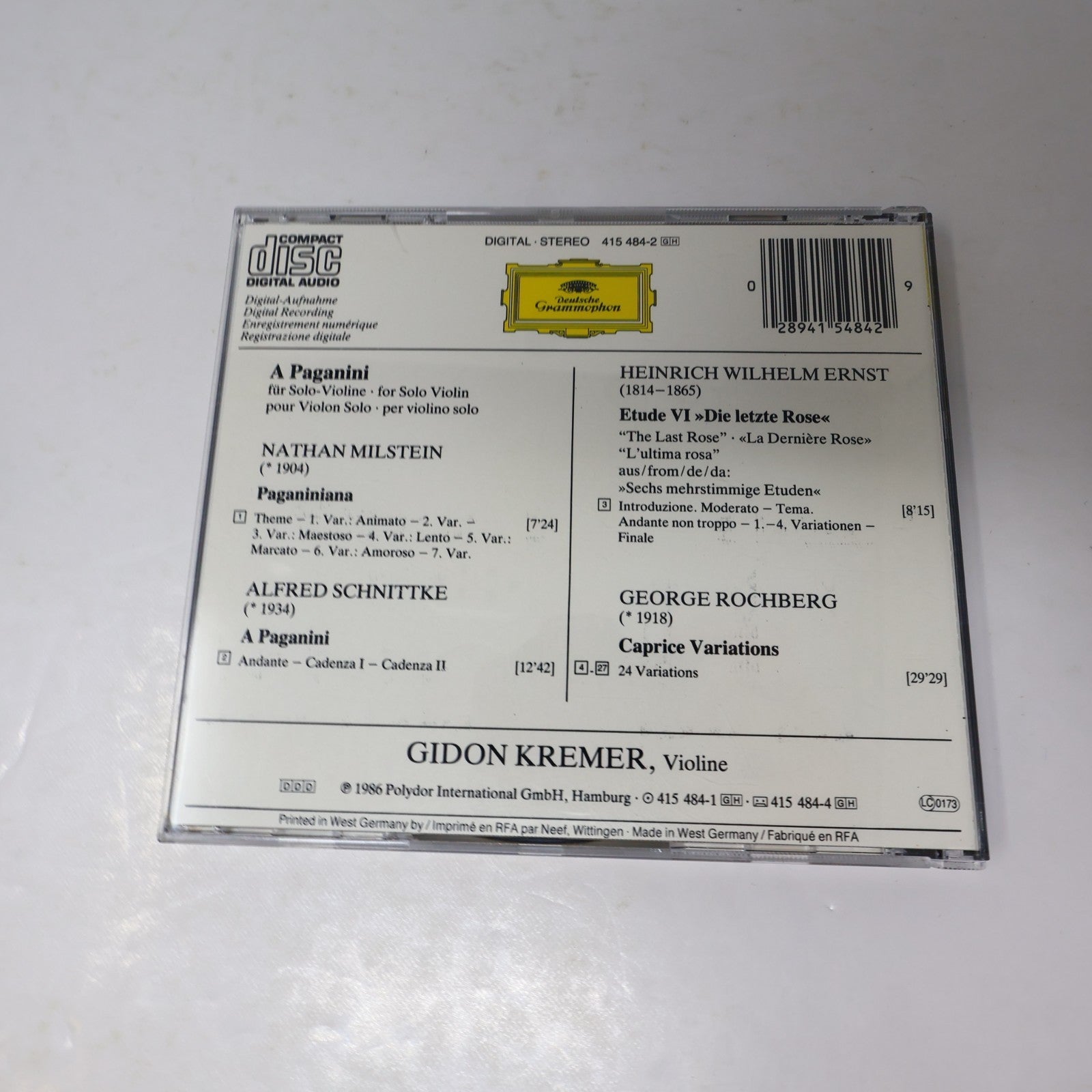 A Paganini Virtuoso Violin Music/Virtuose Musik Für Violine CD Gidon Kremer 1986