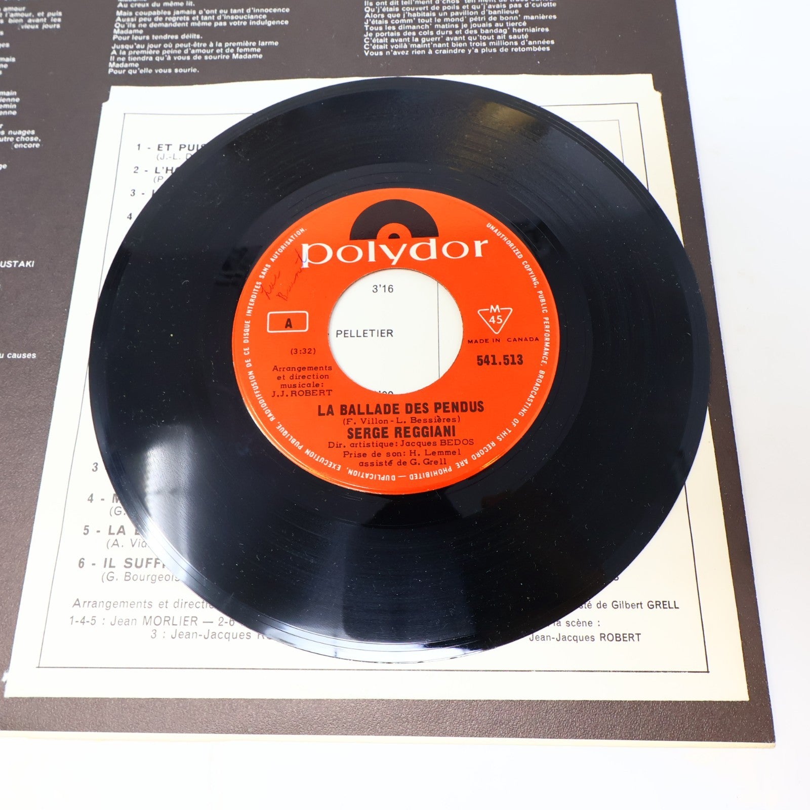 Serge Reggiani Lot 4 Disques Record Bon A Tirer/Éponyme Polydor Canada 70s VG+