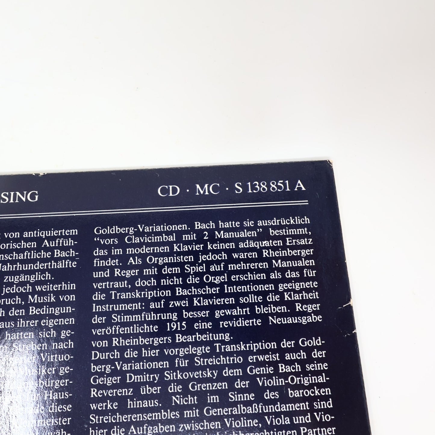 Bach Goldberg Variationen Sitkovetsky/Caussé/Maisky Orfeo Record Vinyl S 138 851