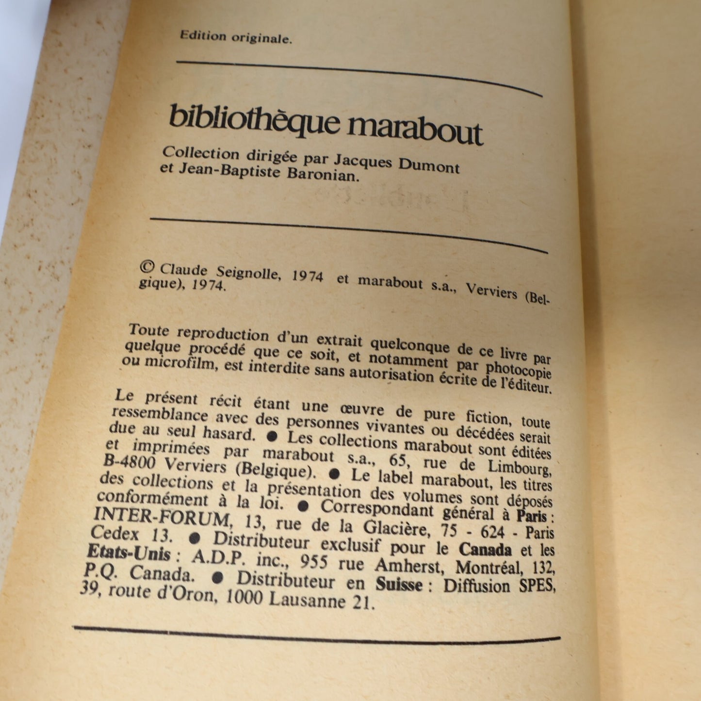 Contes Sorciers l'Épouvante à Fleur de Peau Claude Seignolle Marabout 1974 PB