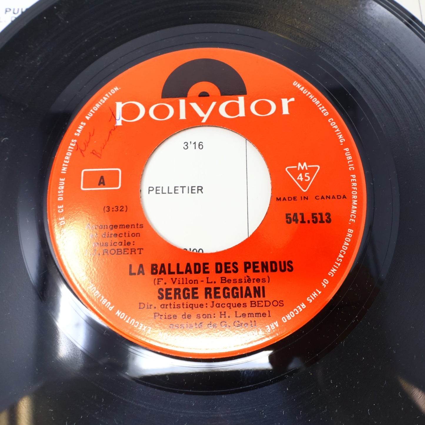 Serge Reggiani Lot 4 Disques Record Bon A Tirer/Éponyme Polydor Canada 70s VG+