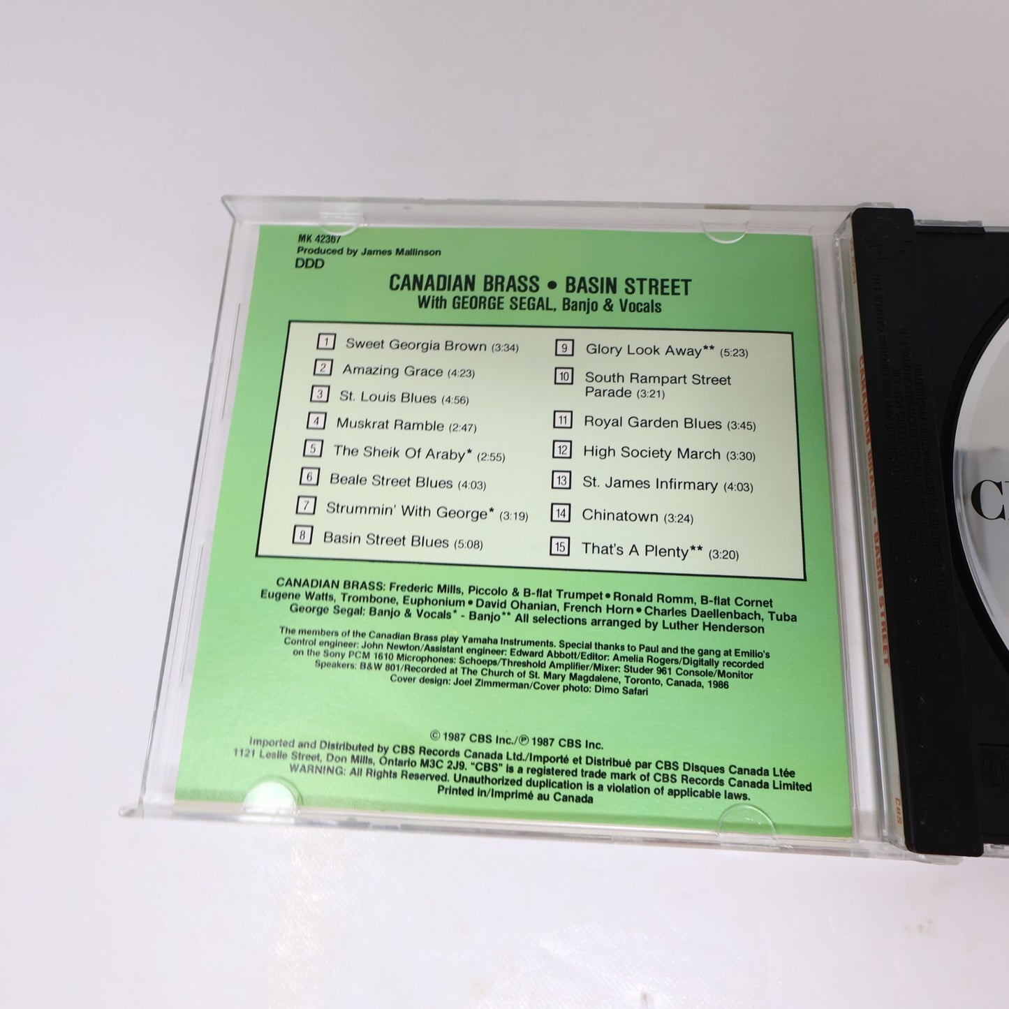 Basin Street CD Canadian Brass/George Segal CBS 1987 Jazz Classical MK 42367