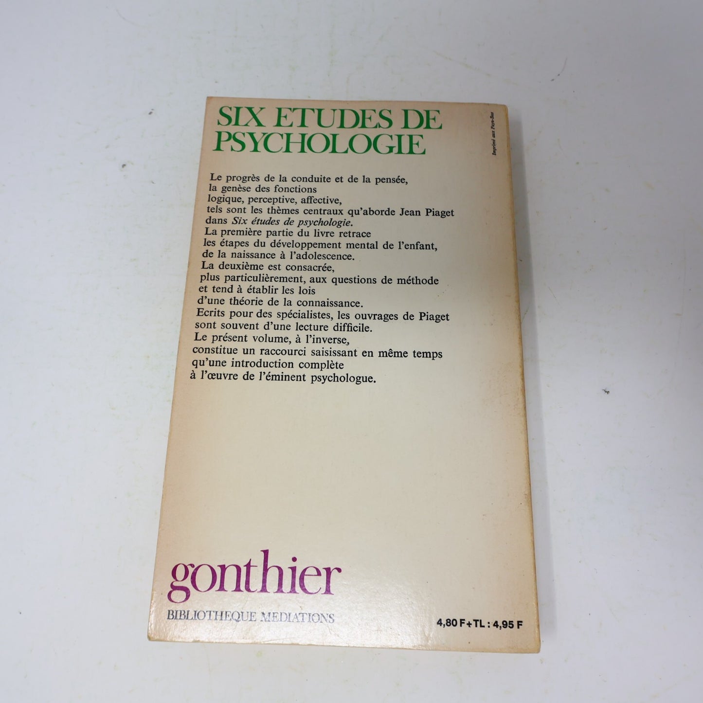 Jean Piaget Lot 2 Livres Psychologie de l'Intelligence/Six Études de Psychologie