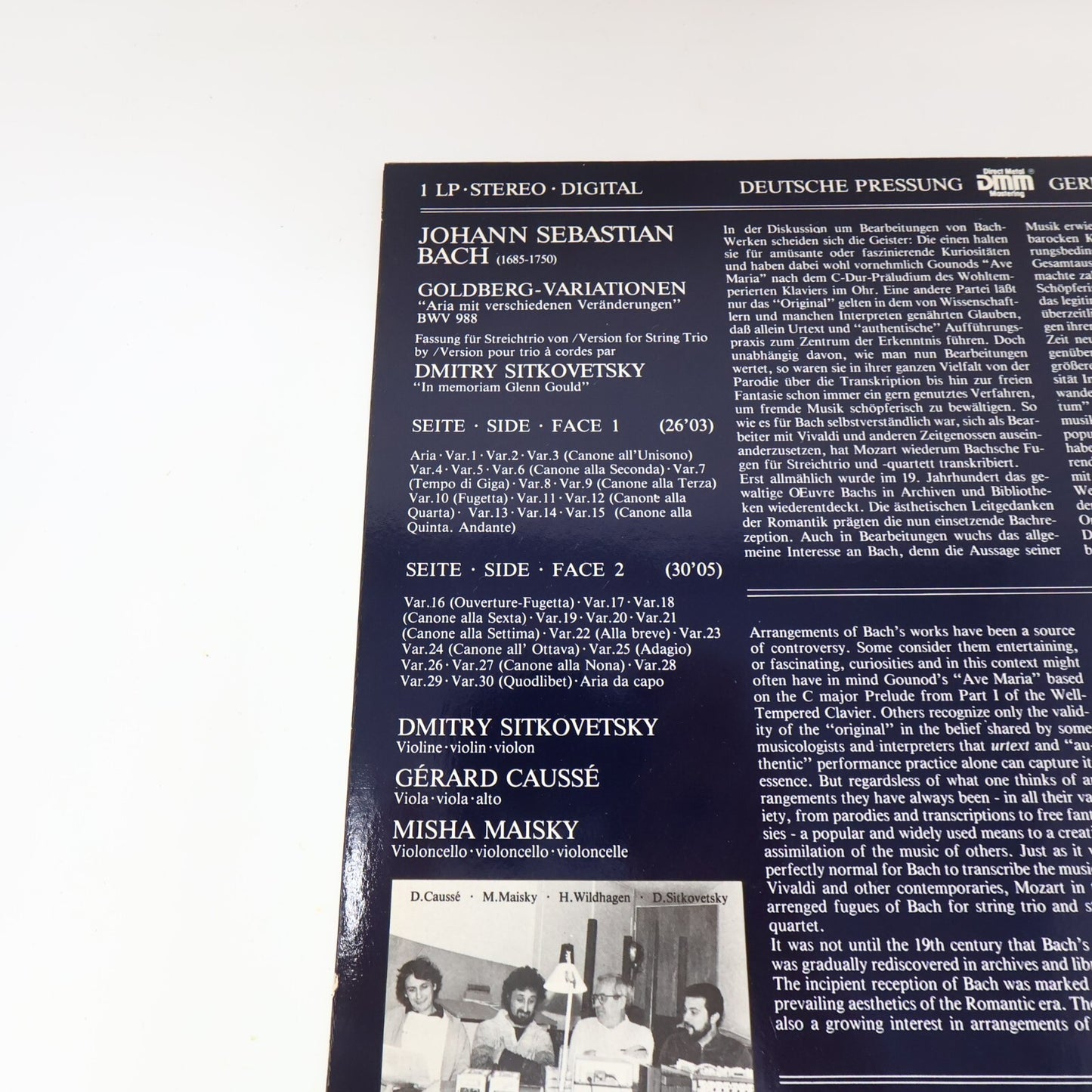 Bach Goldberg Variationen Sitkovetsky/Caussé/Maisky Orfeo Record Vinyl S 138 851