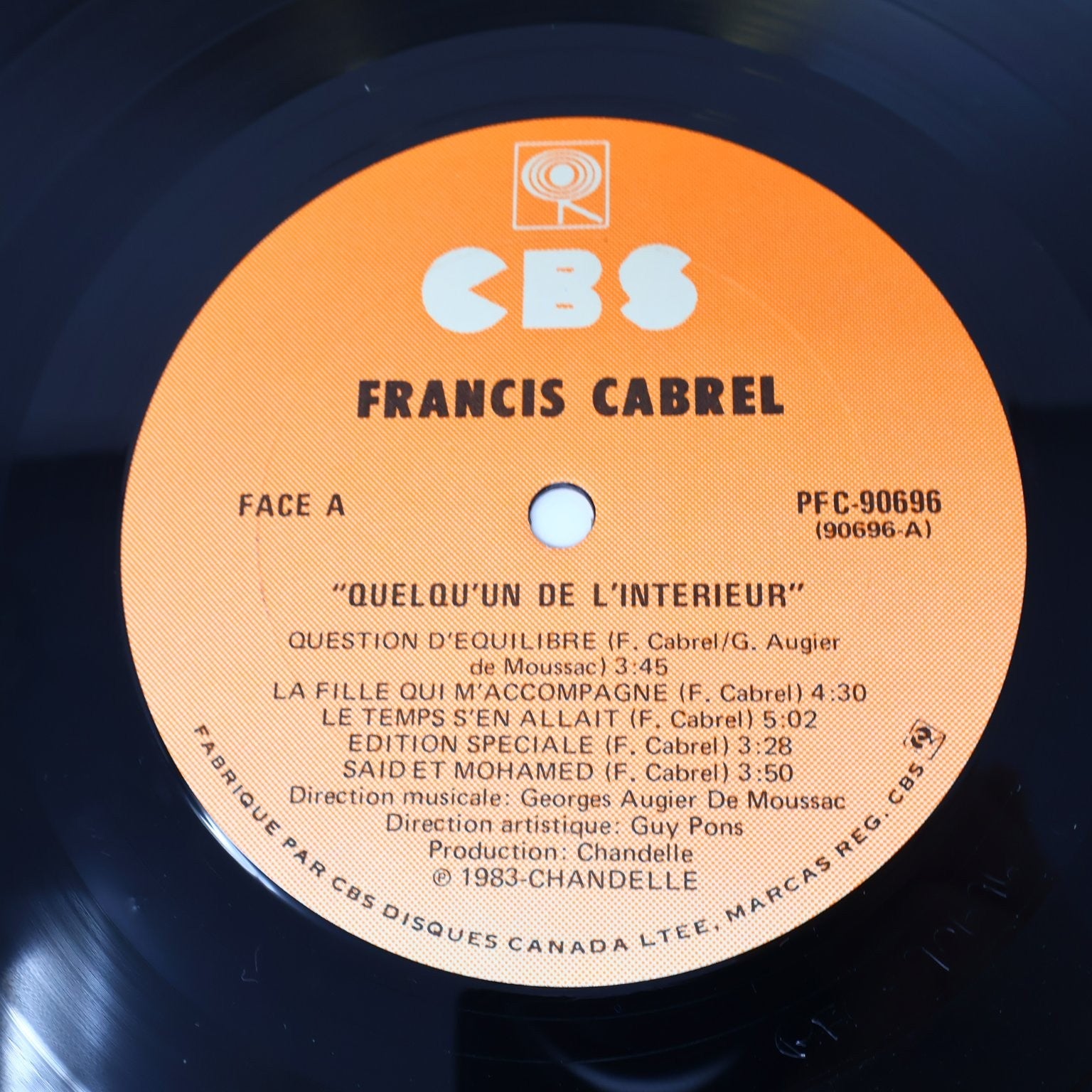 Francis Cabrel Quelqu'un de l'intérieur LP Record 1983 CBS French Pop PFC 90696