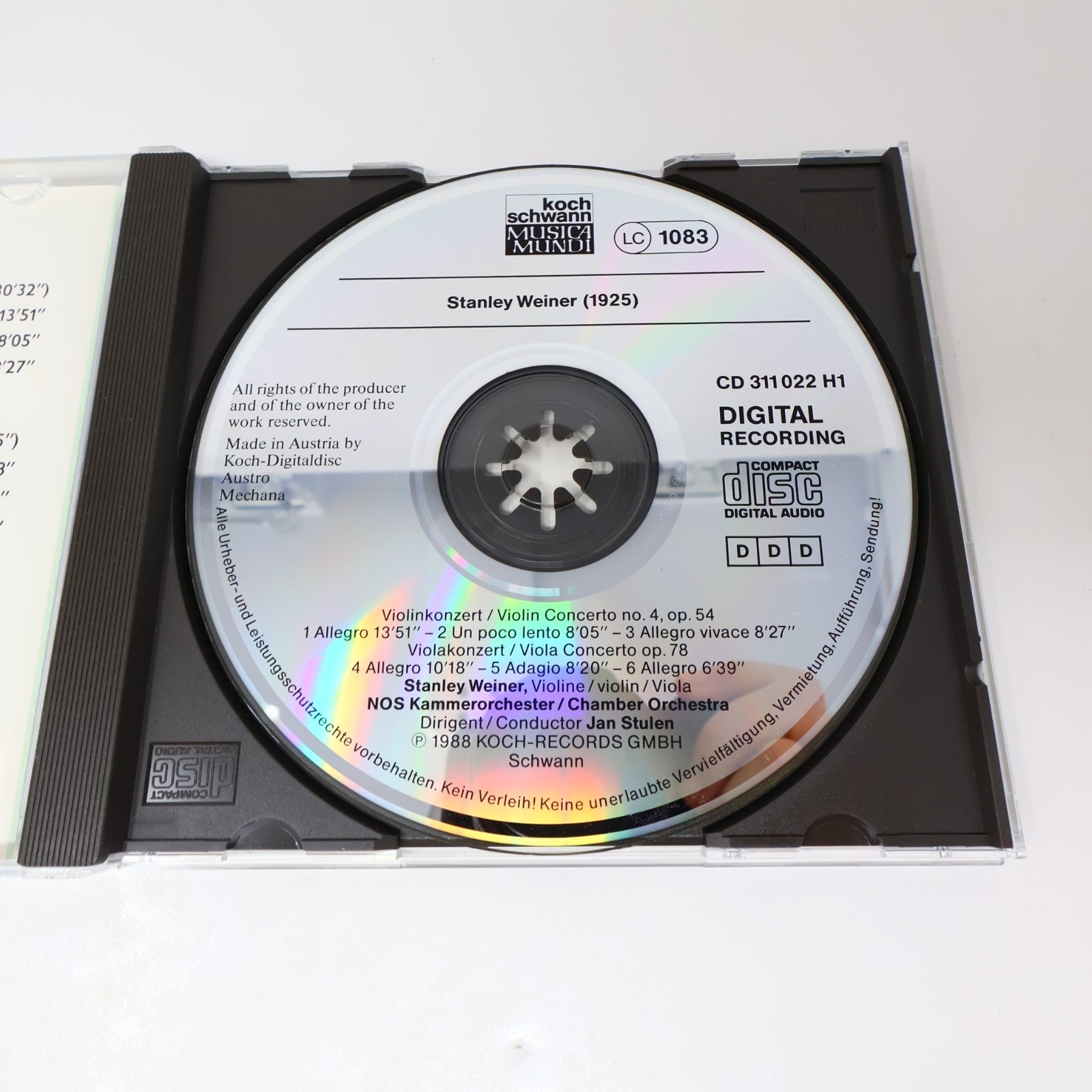 Stanley Weiner/Konzert Nr. 4 Für Violine/Viola Und Orchester Op. 54/78 CD 1988