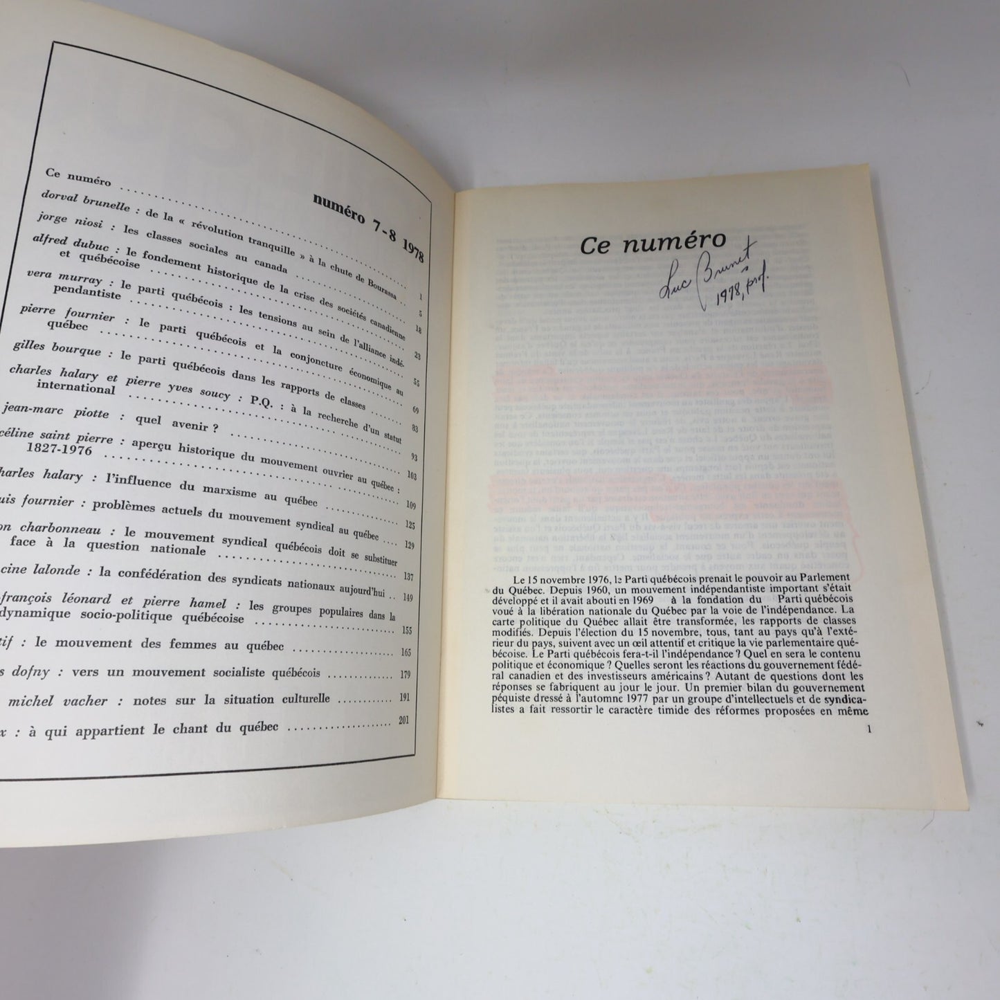 Politique d'Aujourd'hui #7-8 Québec de l'Indépendance au Socialisme 1978 Société