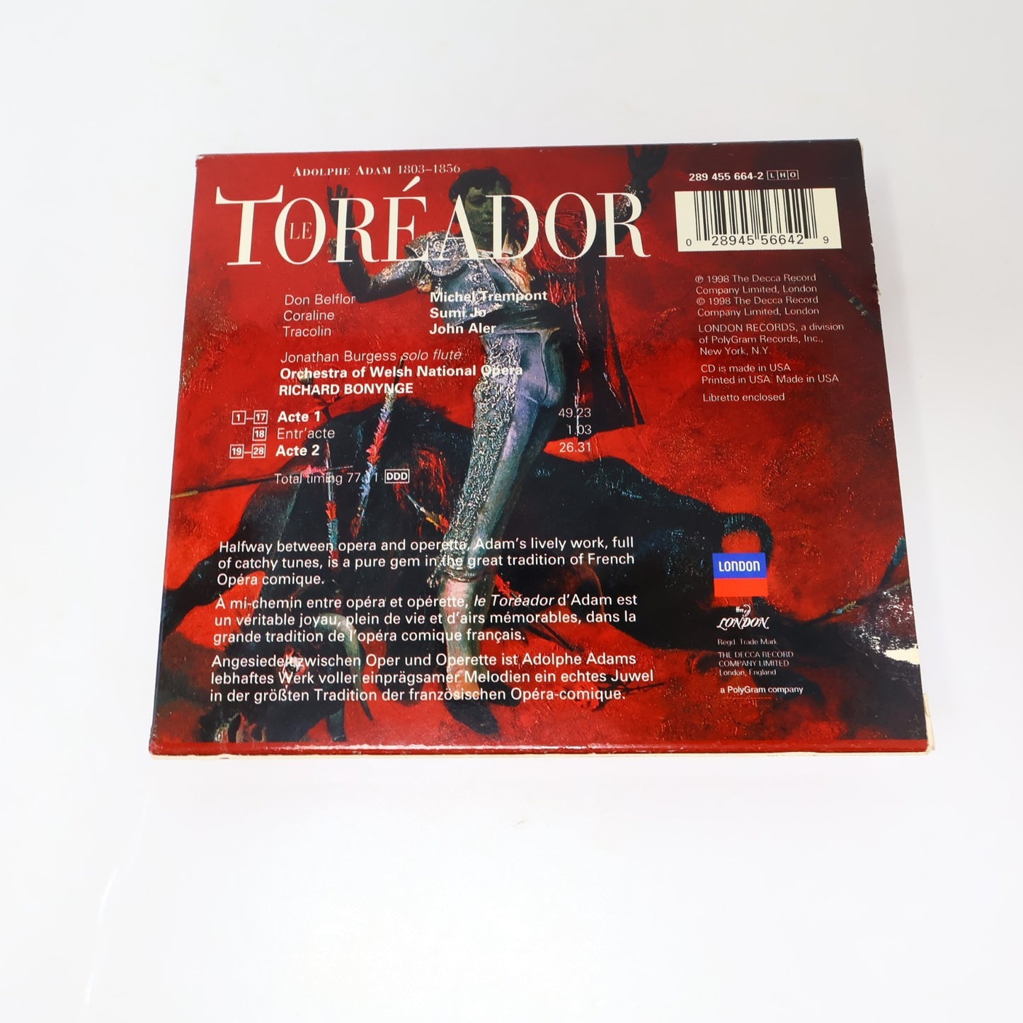 Le Toreador Adam Sumi Jo/John Aler/Michel Trempont CD Richard Bonynge 1998