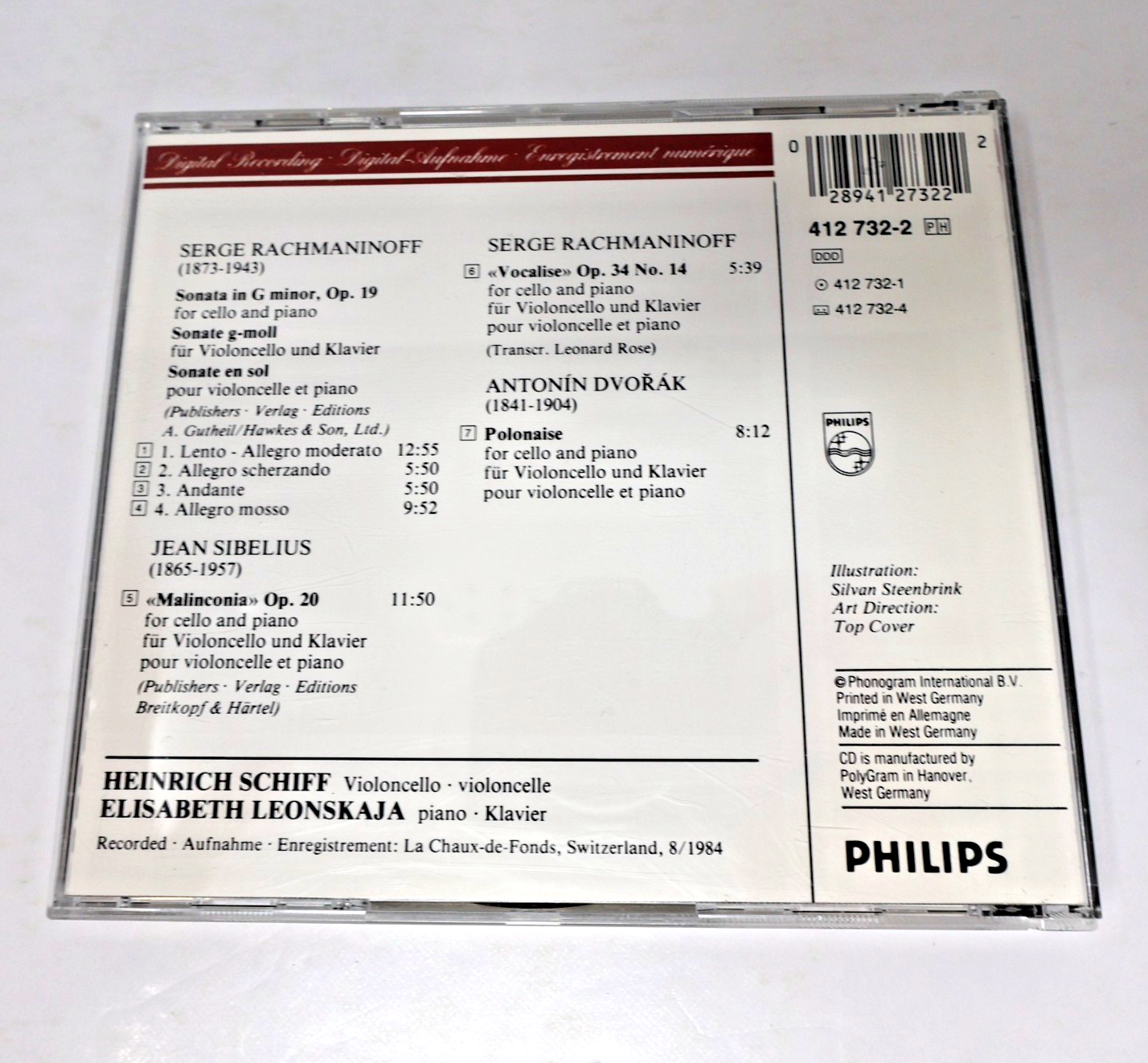 Rachmaninoff/Dvořák/Sibelius Cello Sonata/Vocalise CD Heinrich Schiff/Leonskaja