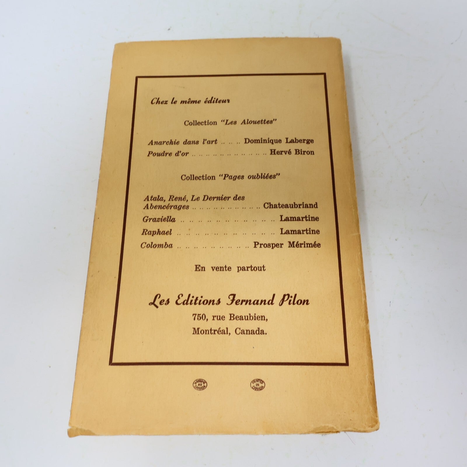 Colomba Prosper Mérimée Éditions Fernand Pilon Vintage Littérature Roman Livre