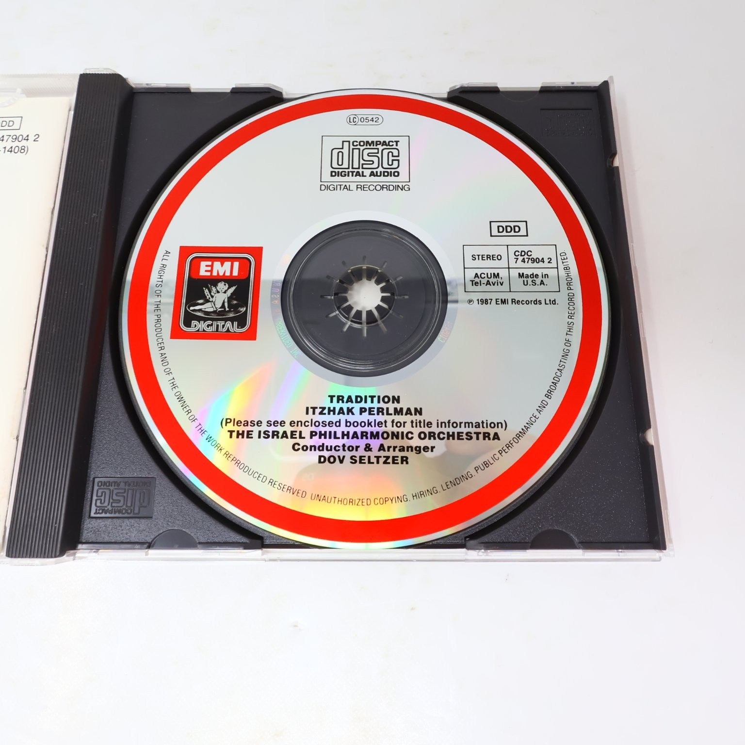 Itzhak Perlman Tradition CD 1987 EMI Digital Popular Jewish Melodies Dov Seltzer