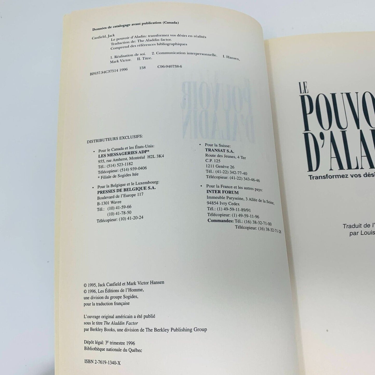 1996 Le Pouvoir d'Aladin Mark Victor Hansen/Jack Canfield Vos Désirs en Réalités