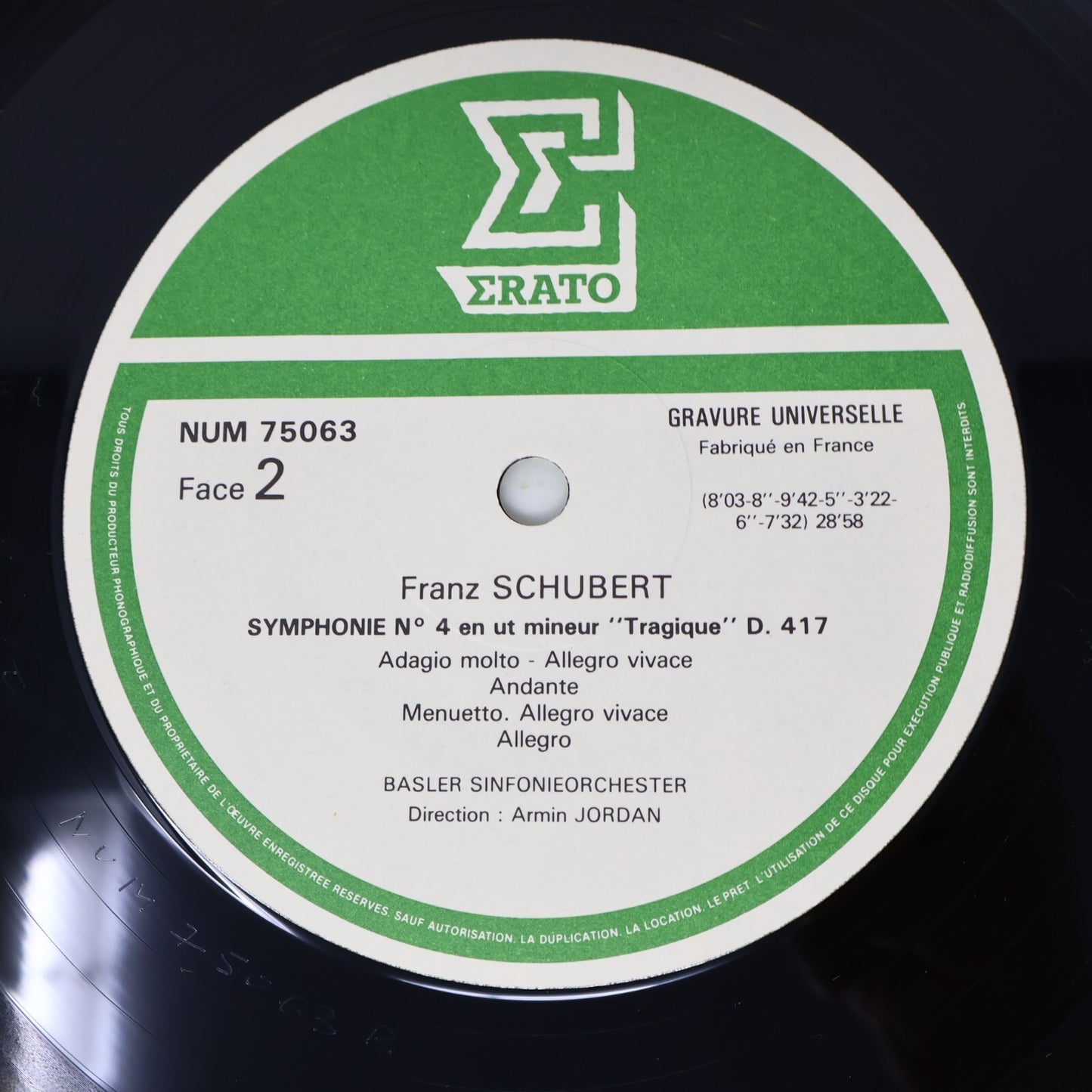 Schubert Basler Sinfonieorchester Armin Jordan Symphonie #8 4 Record NUM 75063