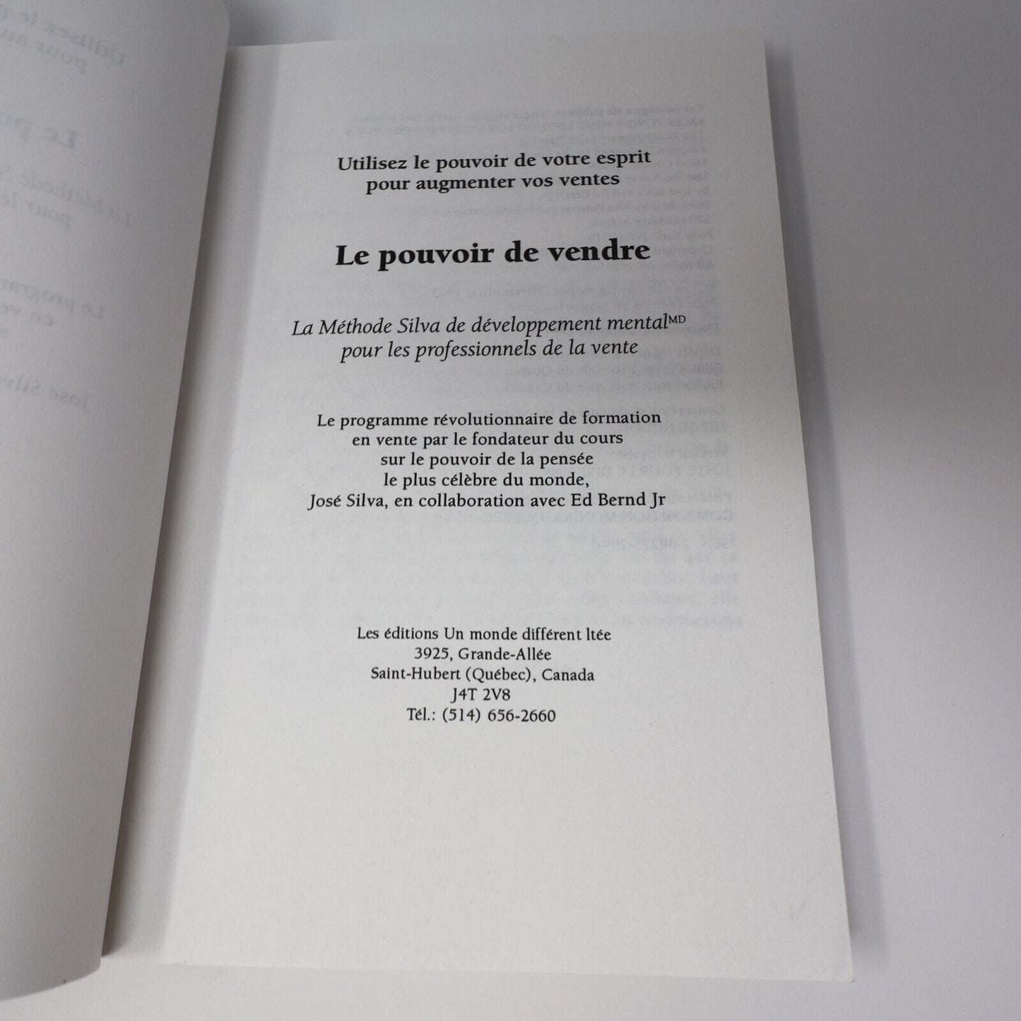 1990 Le Pouvoir de Vendre de Jose Silva Paperback PB Un Monde Différent Vente