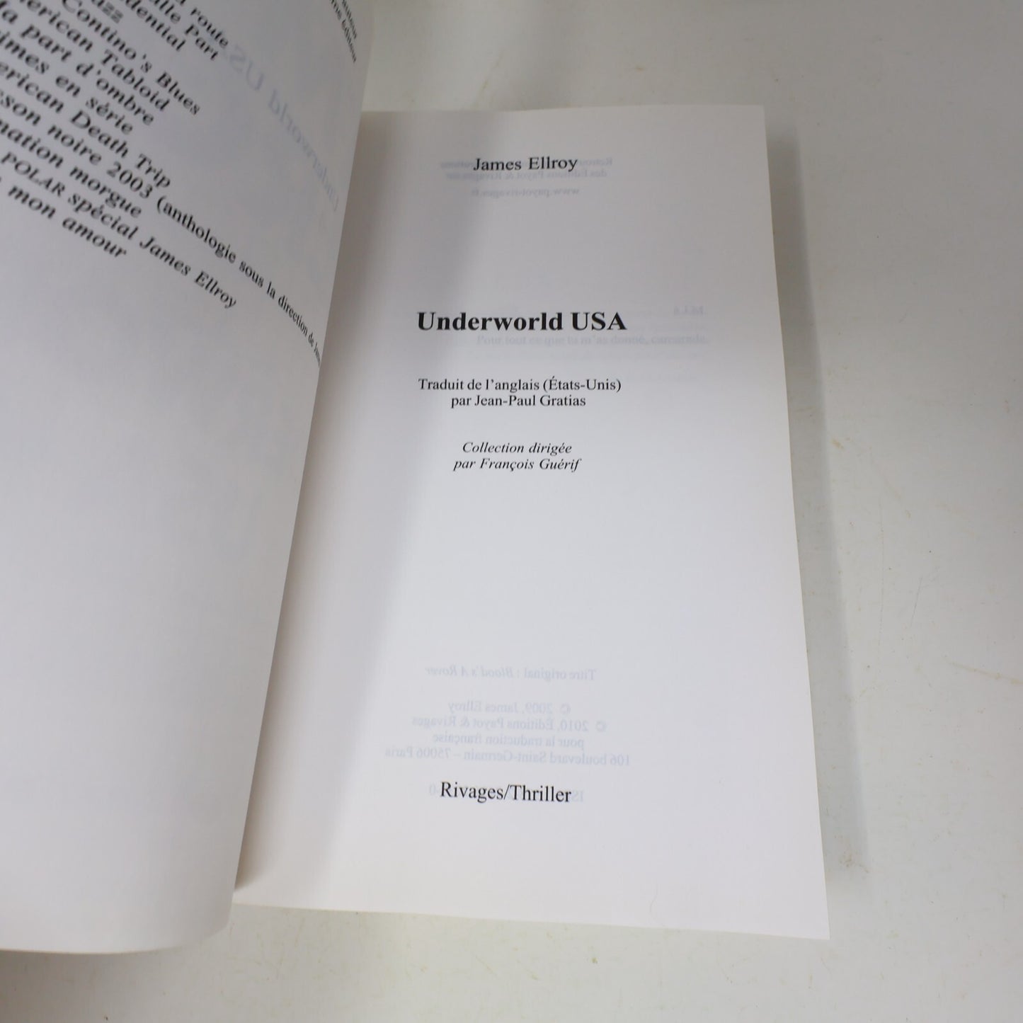 James Ellroy Lot 2 Livres American Death Trip/Underwold Usa Français French PB