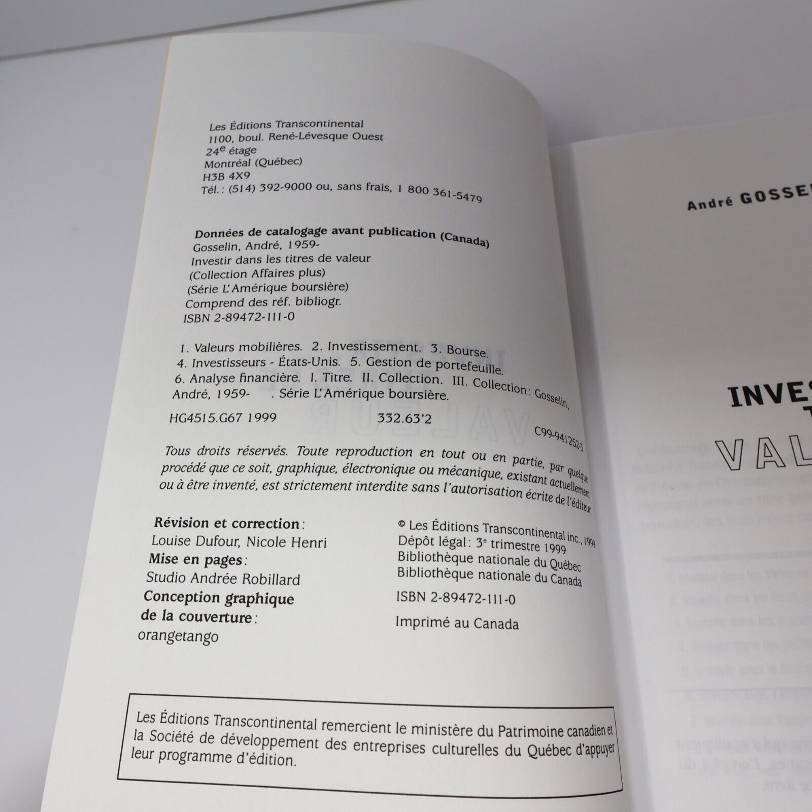 1999 Investir dans les Titres de Valeur L'Amérique Boursière #1 Affaires Plus PB