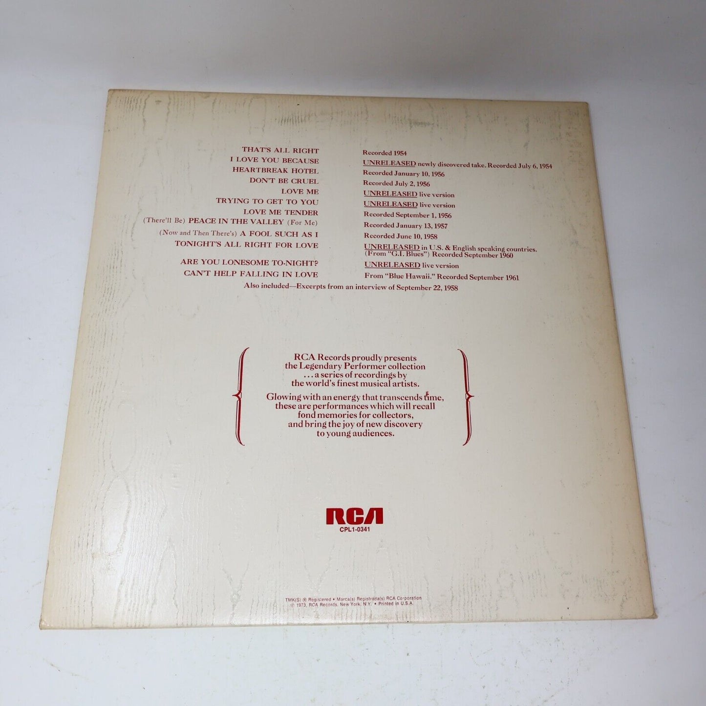 Elvis Presley A Legendary Performer Volume 1 LP Record RCA CPL1-0341 Canada 1974