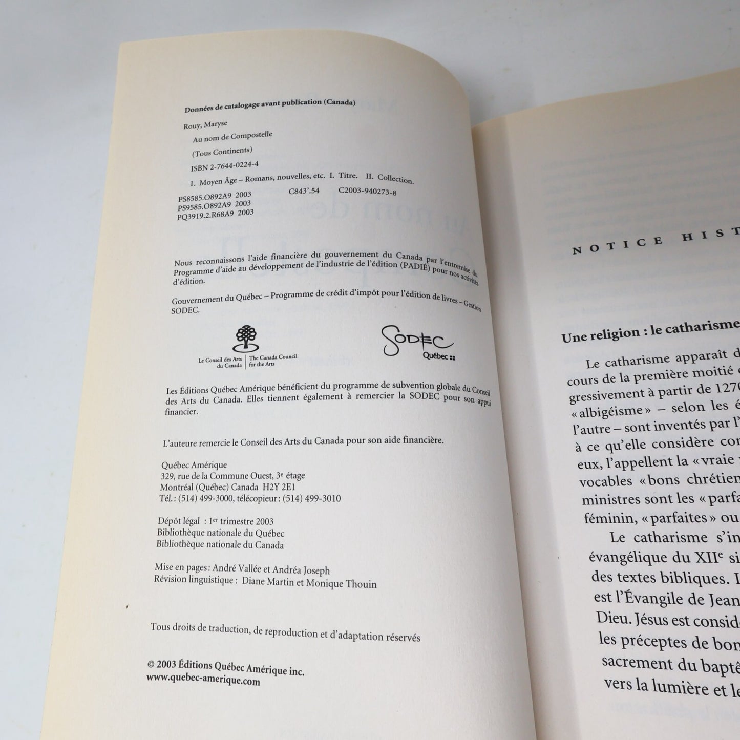 2003 Au Nom de Compostelle Maryse Rouy Québec Amérique Fiction Historique Livre
