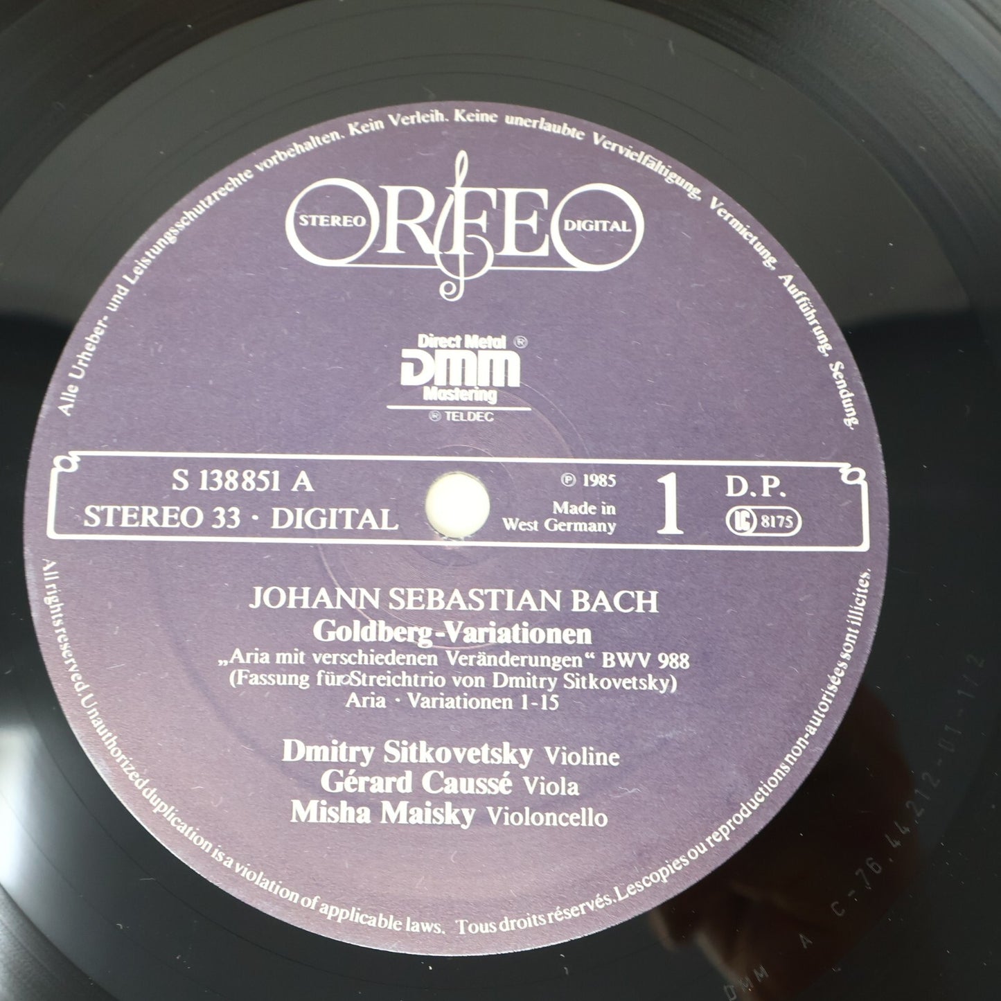 Bach Goldberg Variationen Sitkovetsky/Caussé/Maisky Orfeo Record Vinyl S 138 851